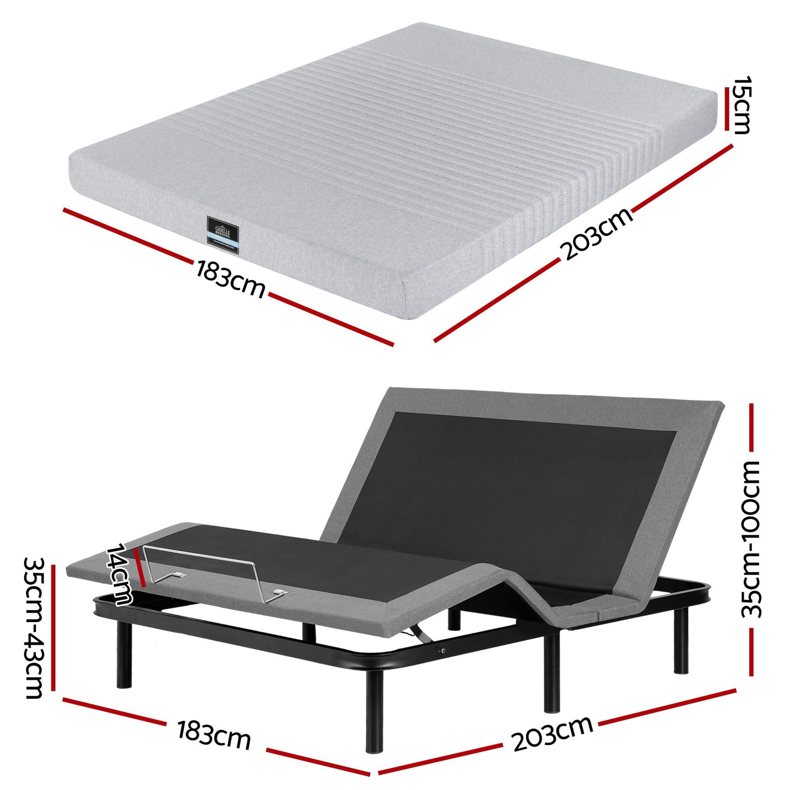 King Adjustable Bed Frame & Mattress – Zero Gravity, 15cm Memory Foam