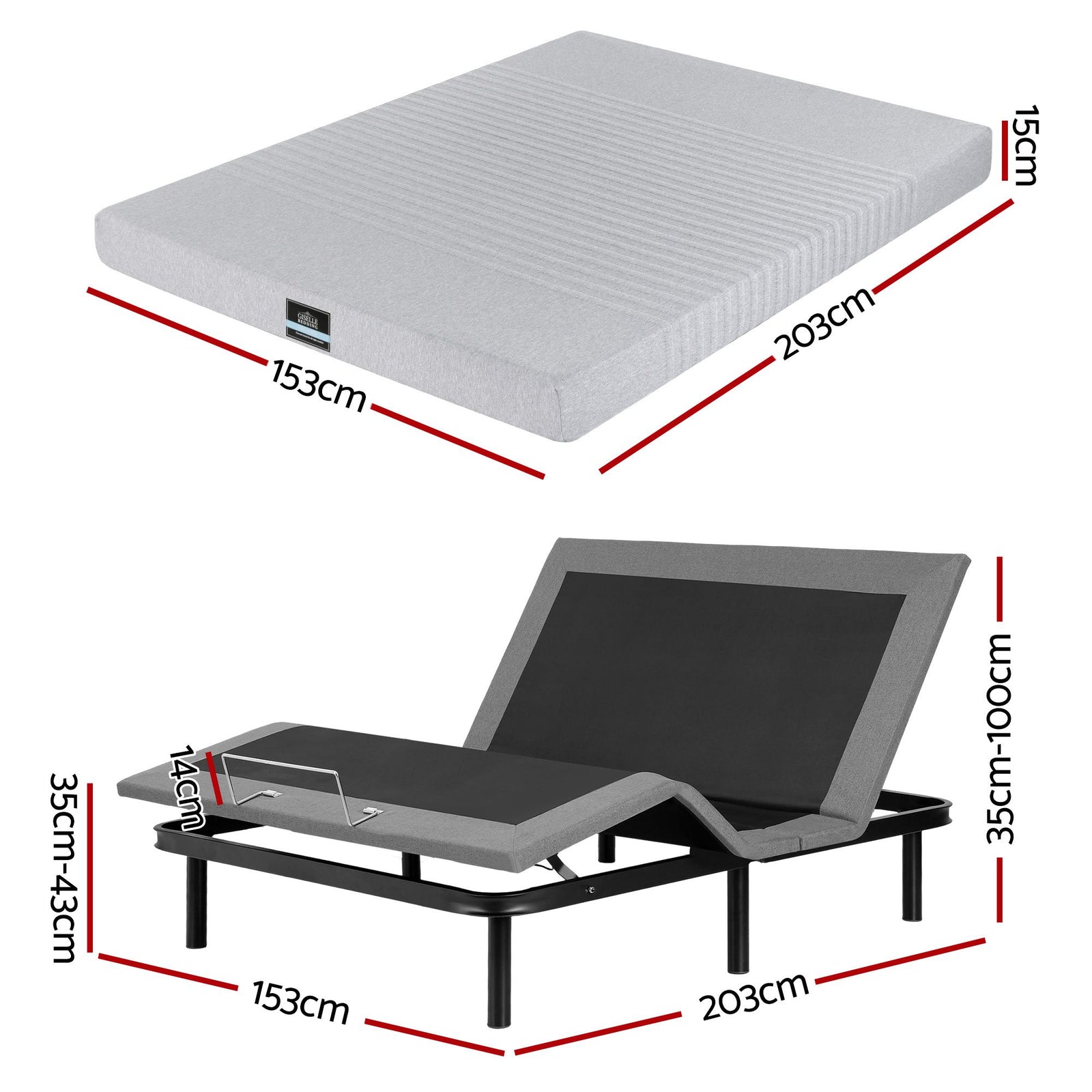 Queen Adjustable Bed Frame & Mattress – Zero Gravity, 15cm Memory Foam