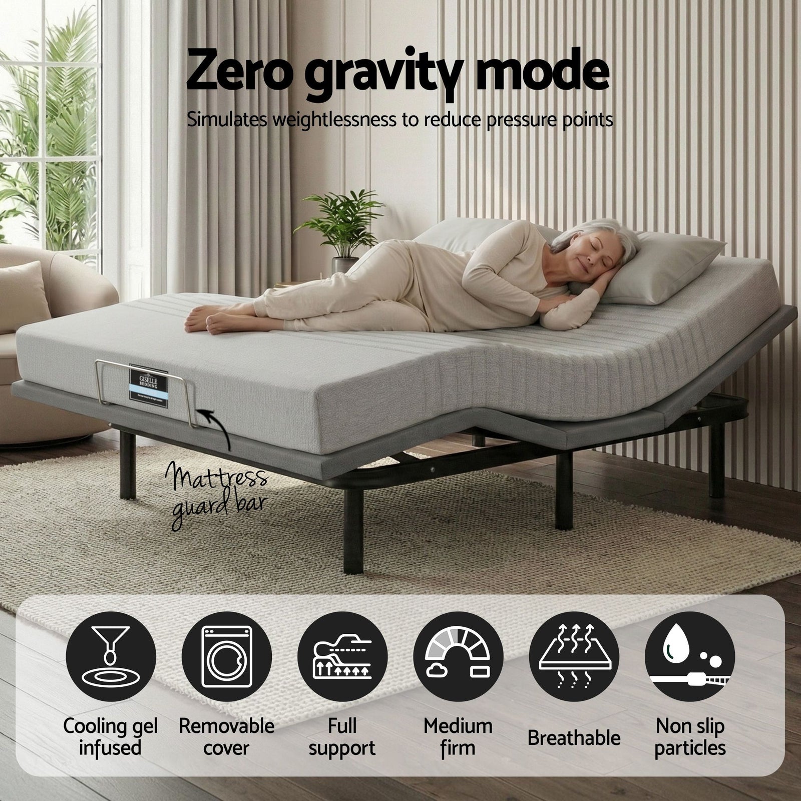 Queen Adjustable Bed Frame & Mattress – Zero Gravity, 15cm Memory Foam