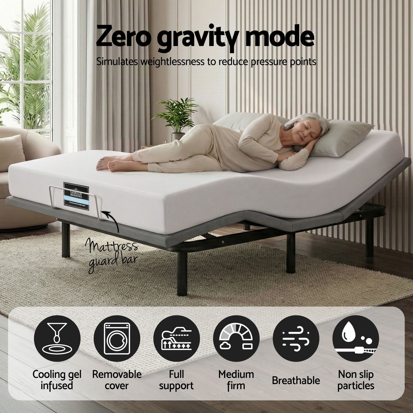 Adjustable Bed & Mattress King – 20cm PURE Foam, Head/Foot Lift, Remote
