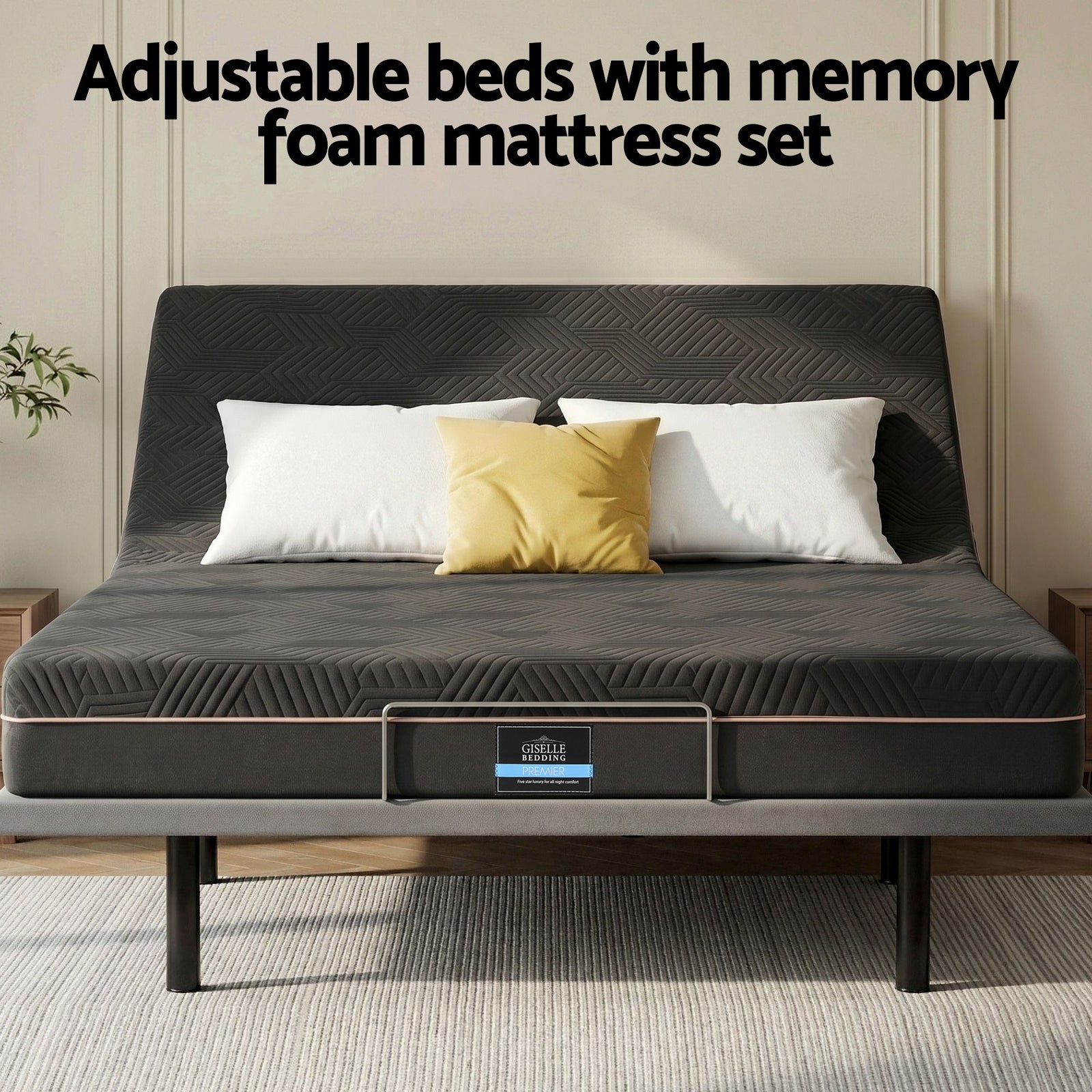 Adjustable Bed Frame King + 18cm Mattress – Head/Foot Lift, Zero‑G, Black
