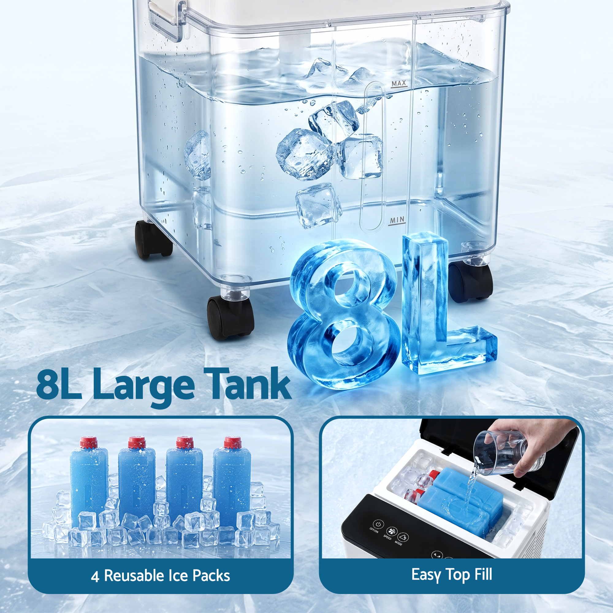 Devanti 8L Evaporative Air Cooler 3-in-1 Fan Remote 4 Ice Packs 3 Speed