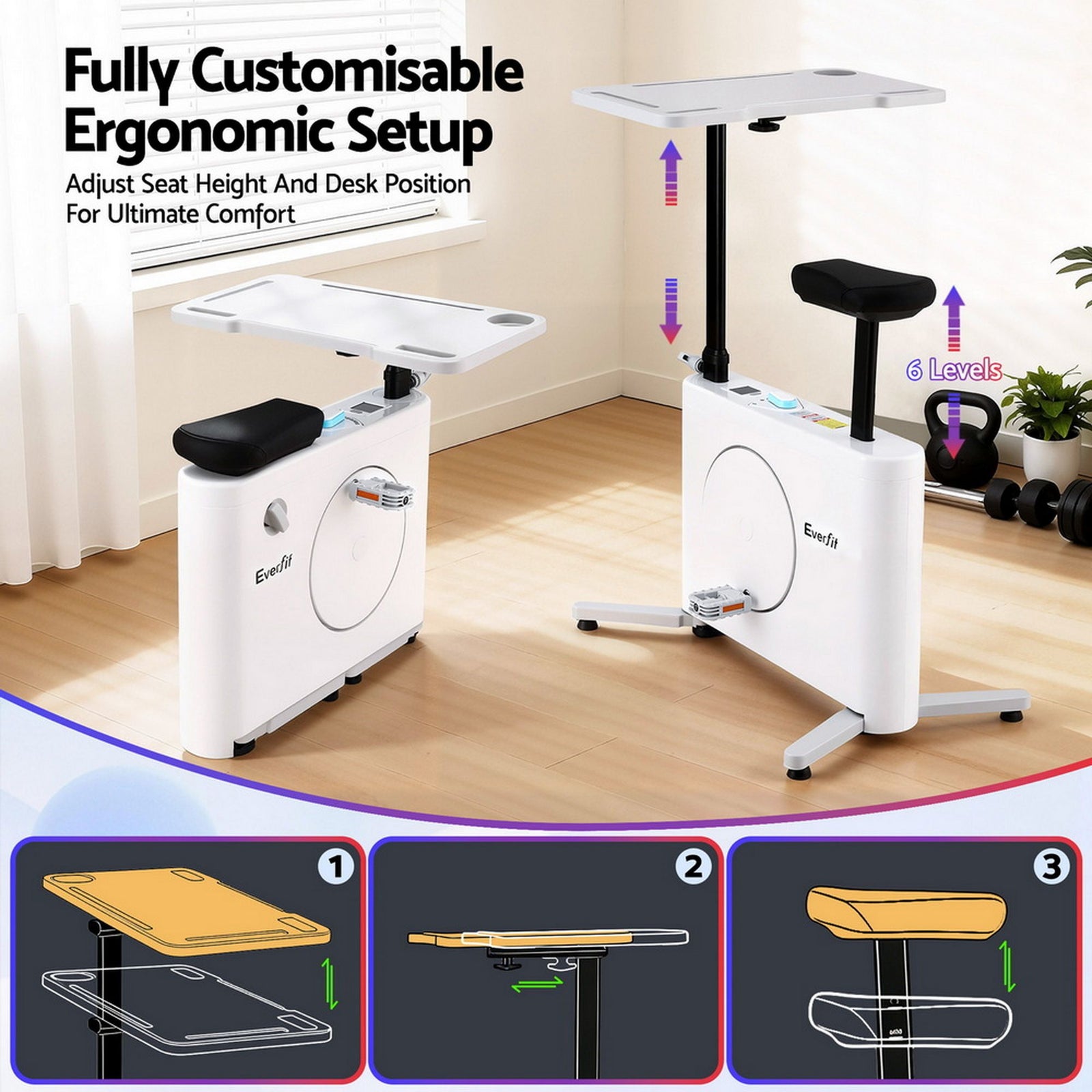 Exercise Bike Magnetic Desk Bike with Tabletop Fitness Home Workout Gym