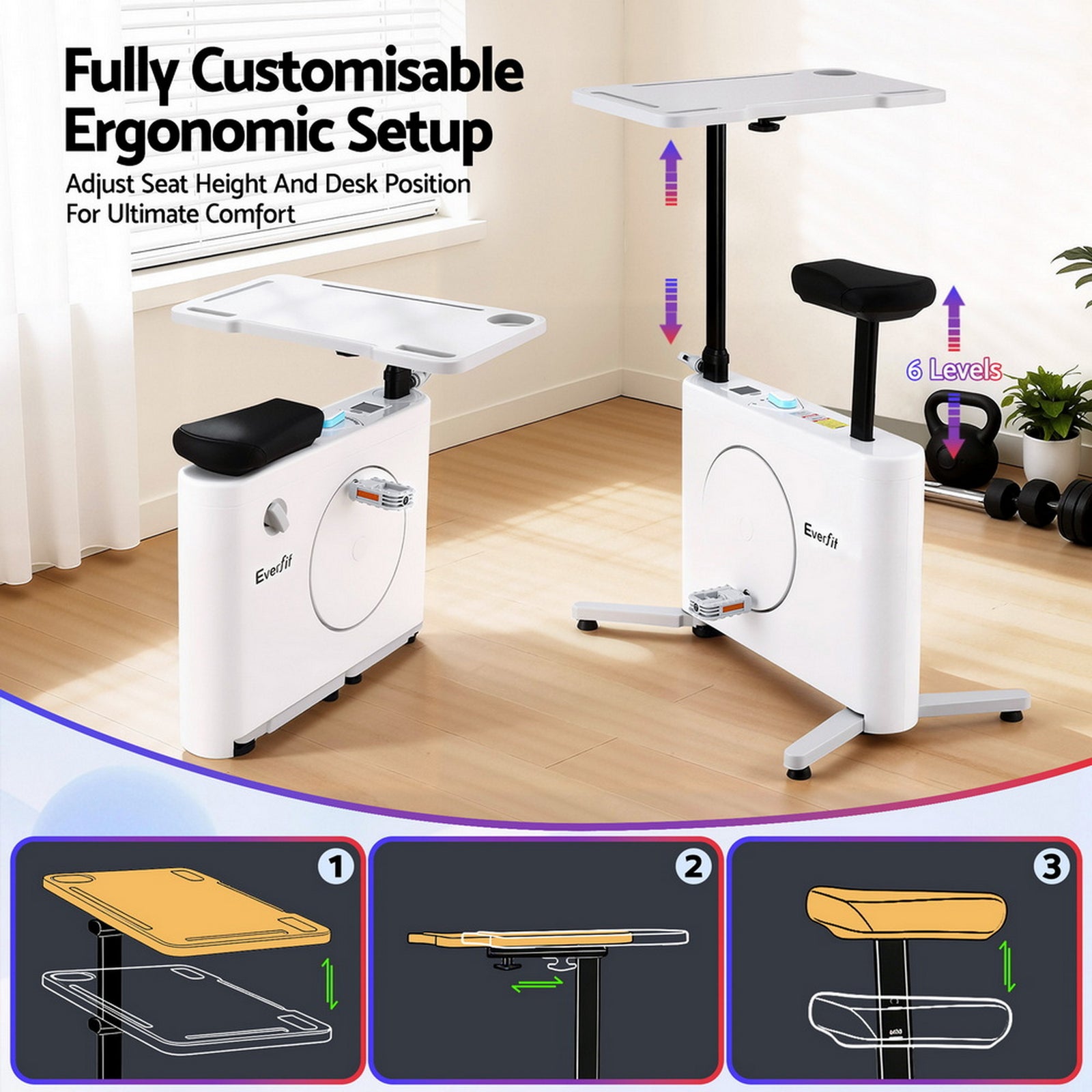 Exercise Bike Magnetic Desk Bike with Tabletop Fitness Home Workout Gym