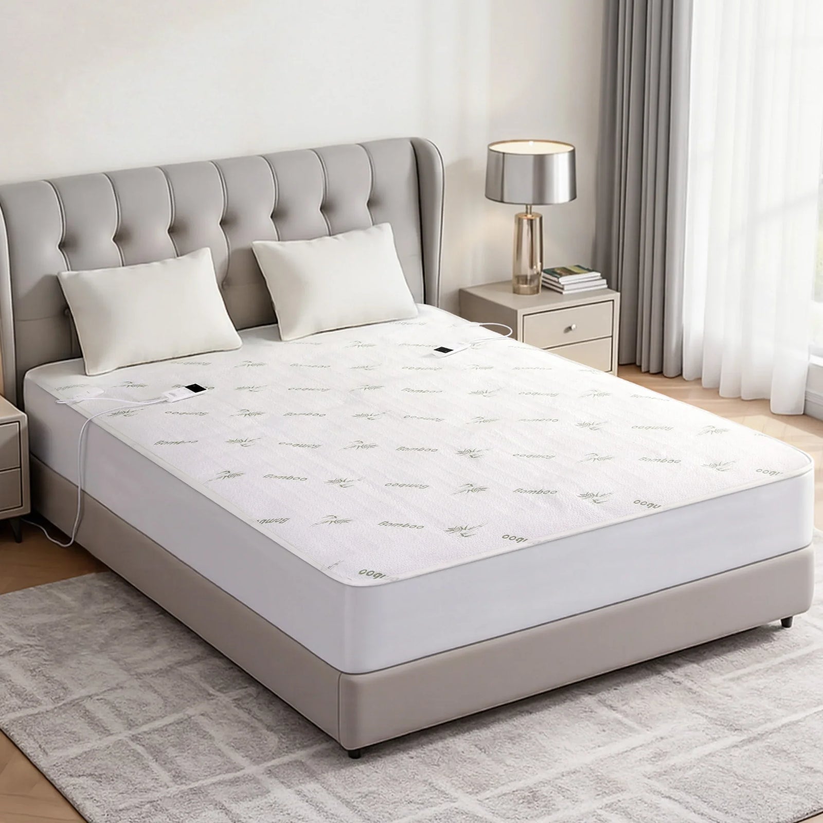Electric Blanket Bamboo Fabric King Fitted Heated Pad Underlay Washable Winter