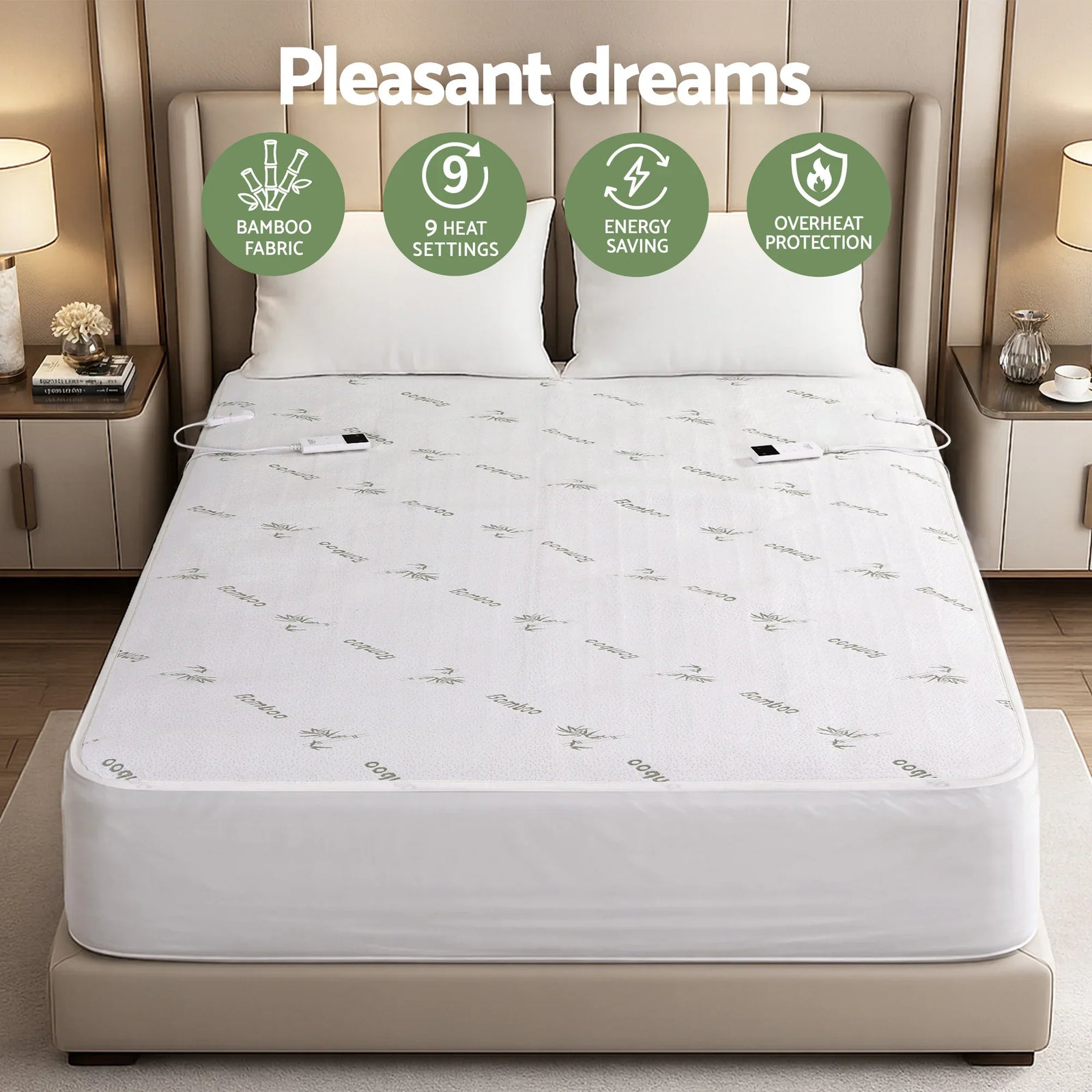 Electric Blanket Bamboo Fabric Queen Fitted Heated Pad Underlay Washable Winter