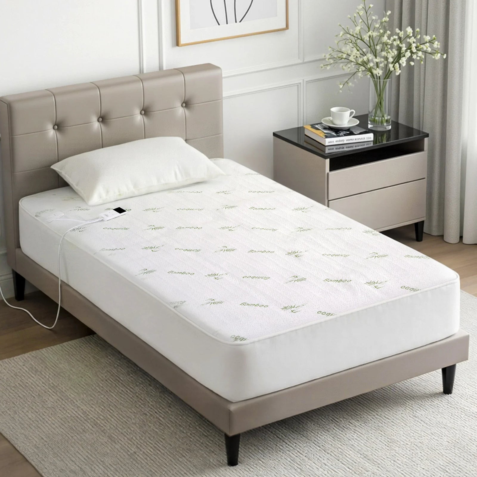 Electric Blanket Bamboo Fabric Single Fitted Heated Pad Underlay Washable Winter