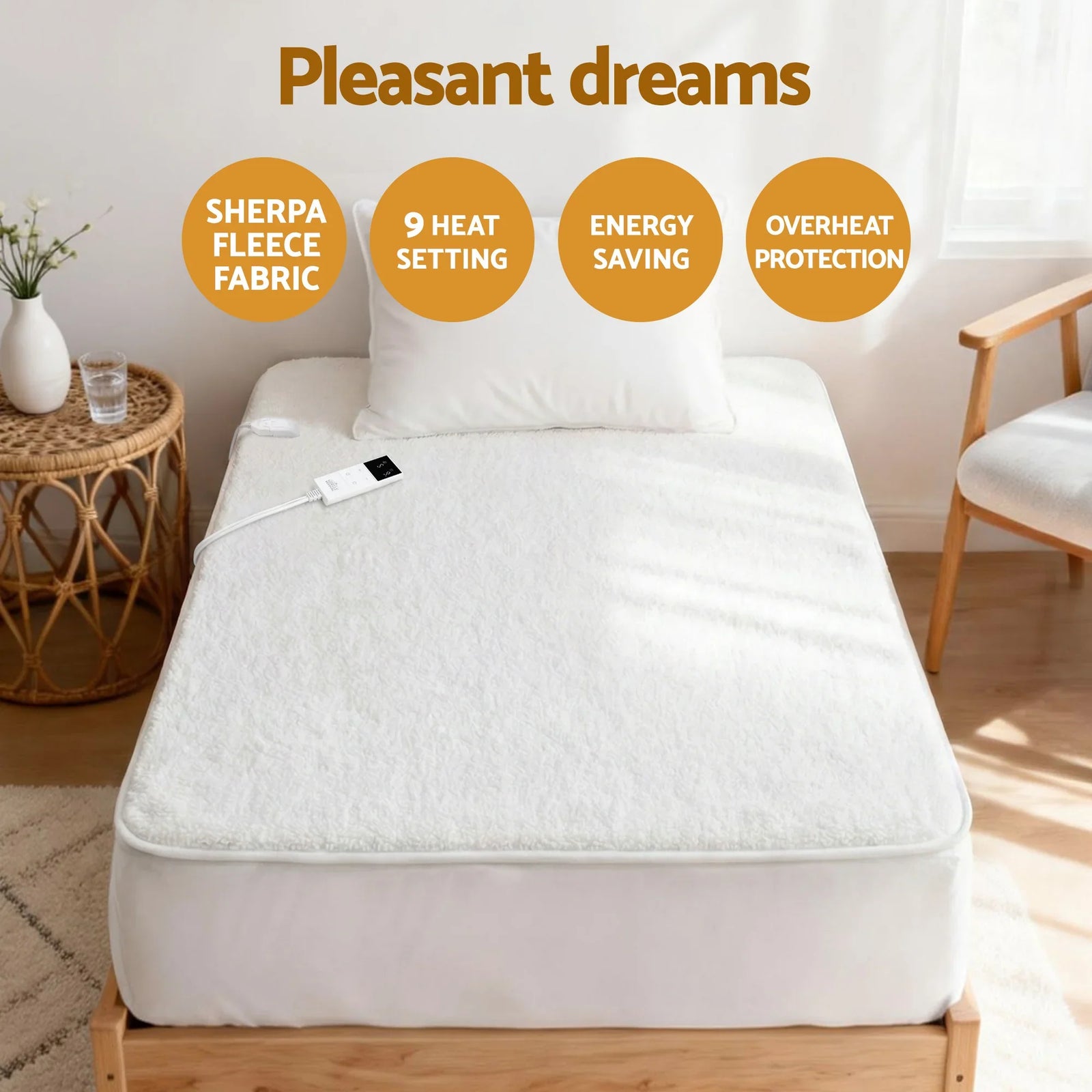 Electric Blanket LED Remote Sherpa Fleece Underlay Fully Fitted Machine Washable King Single