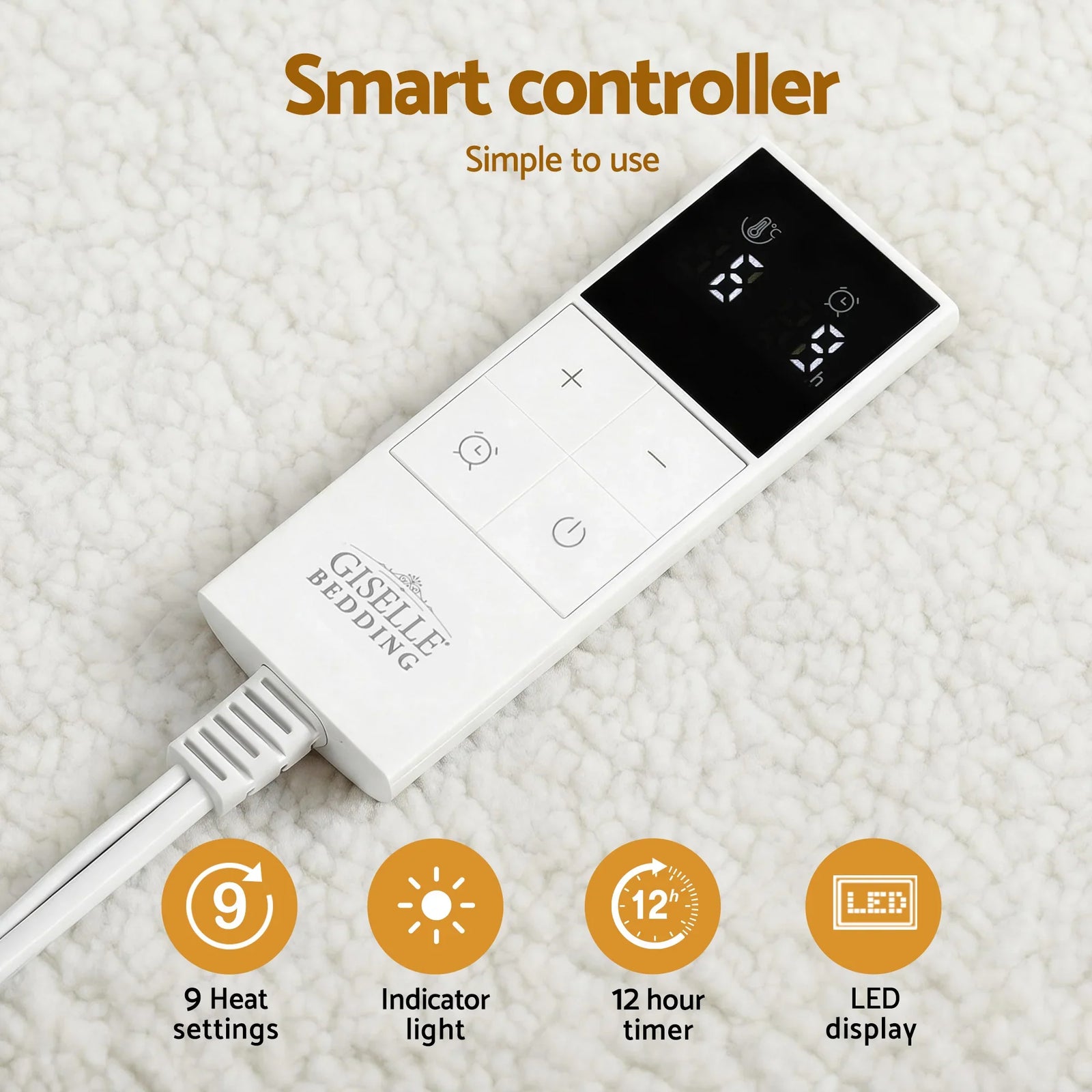 Electric Blanket LED Remote Sherpa Fleece Underlay Fully Fitted Machine Washable King Single