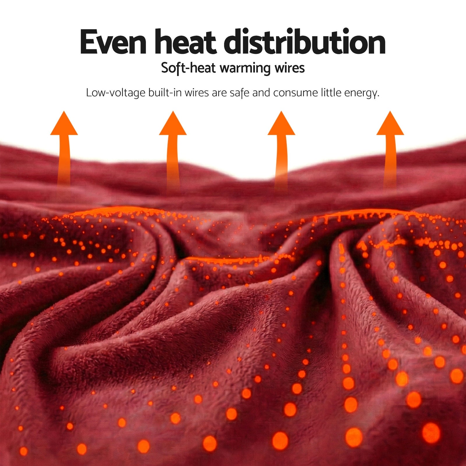 Electric Throw Rug Double Size 200x180cm Fleece Flannel Heated Blanket Burgundy