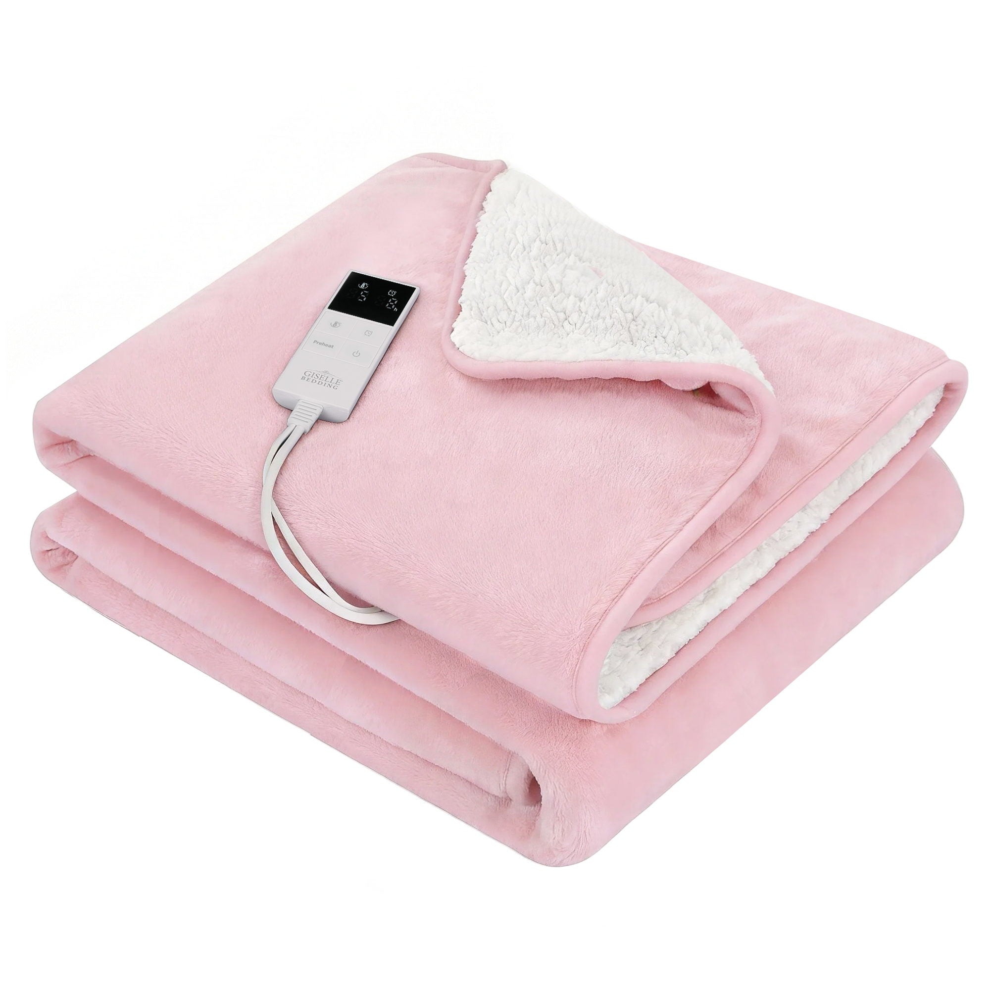 Electric Throw Rug Double Size 200x180cm Fleece Flannel Heated Blanket Pink