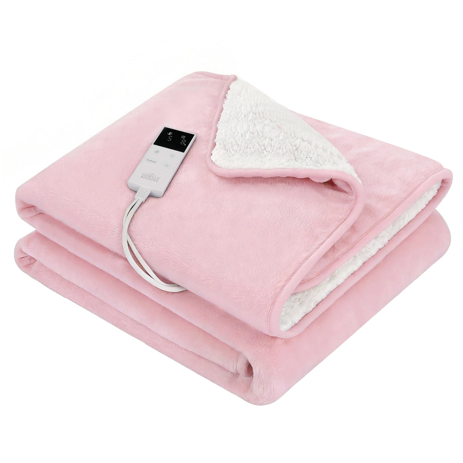 Electric Throw Rug Double Size 200x180cm Fleece Flannel Heated Blanket Pink