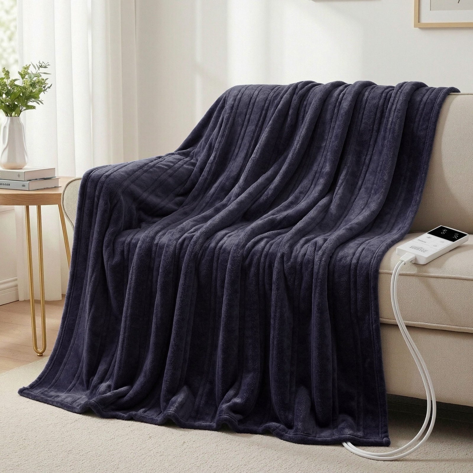 Electric Throw Rug Double Size 200x180cm Coral Fleece Heated Blanket Charcoal