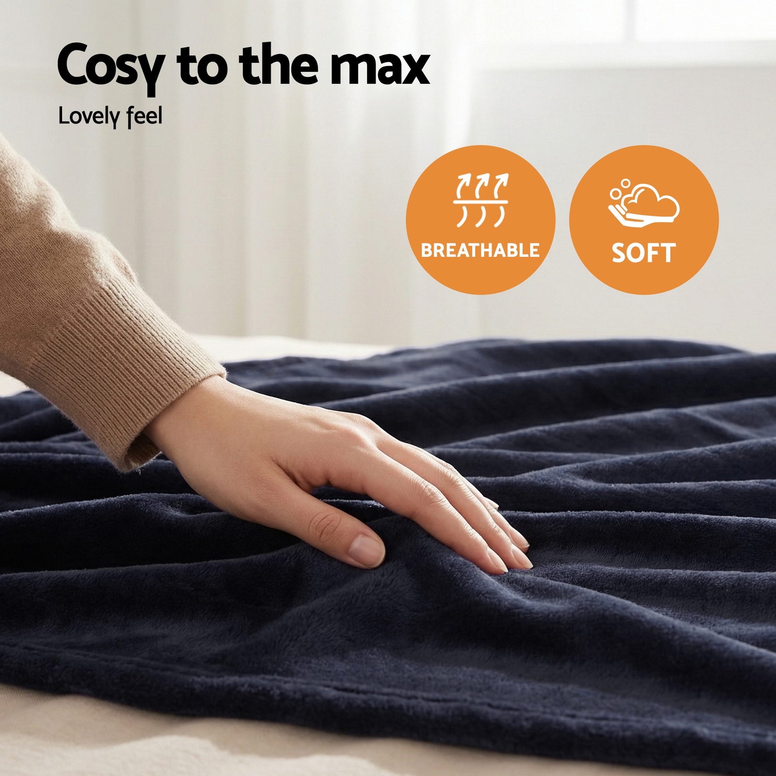 Electric Throw Rug Double Size 200x180cm Coral Fleece Heated Blanket Charcoal