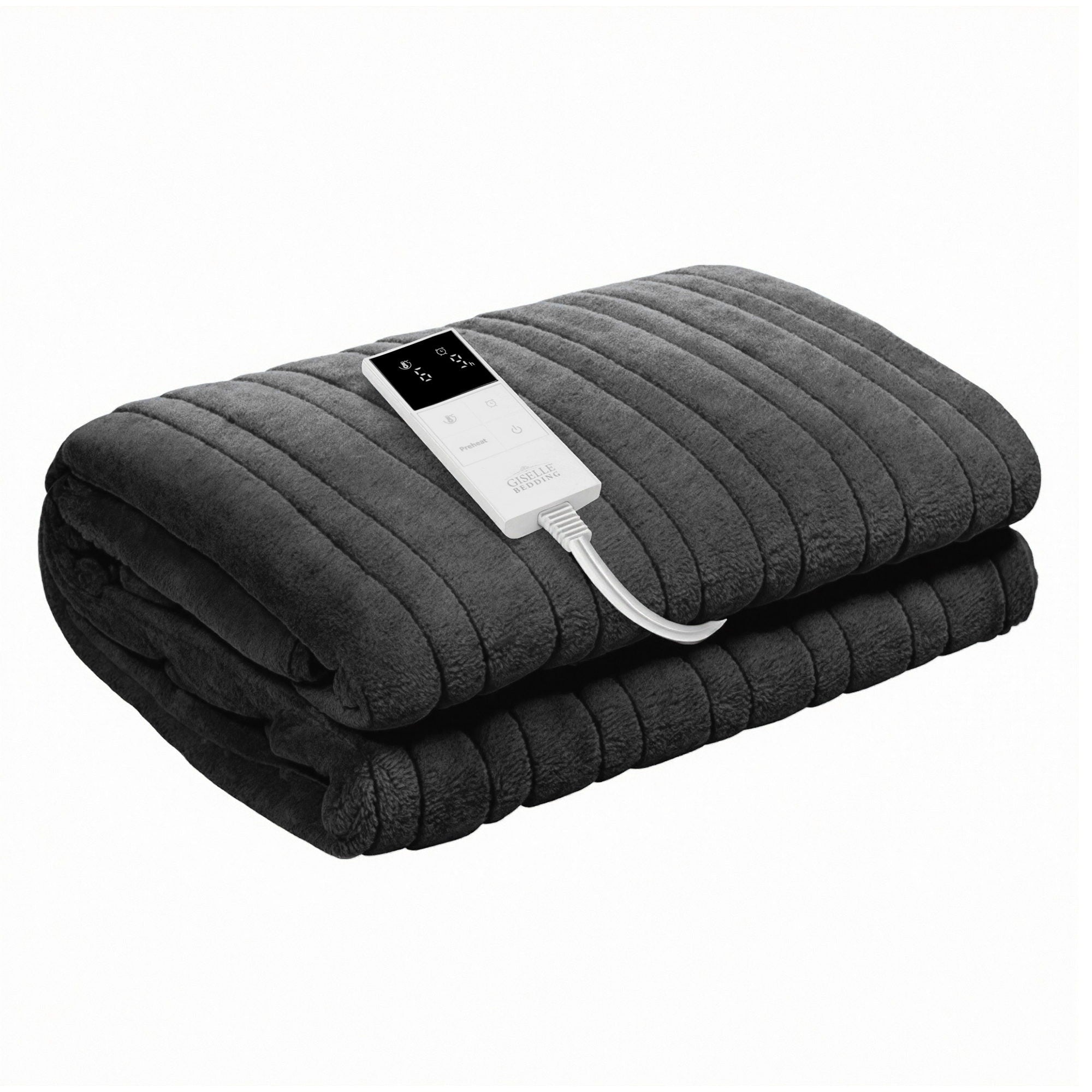 Electric Throw Rug Double Size 200x180cm Coral Fleece Heated Blanket Grey