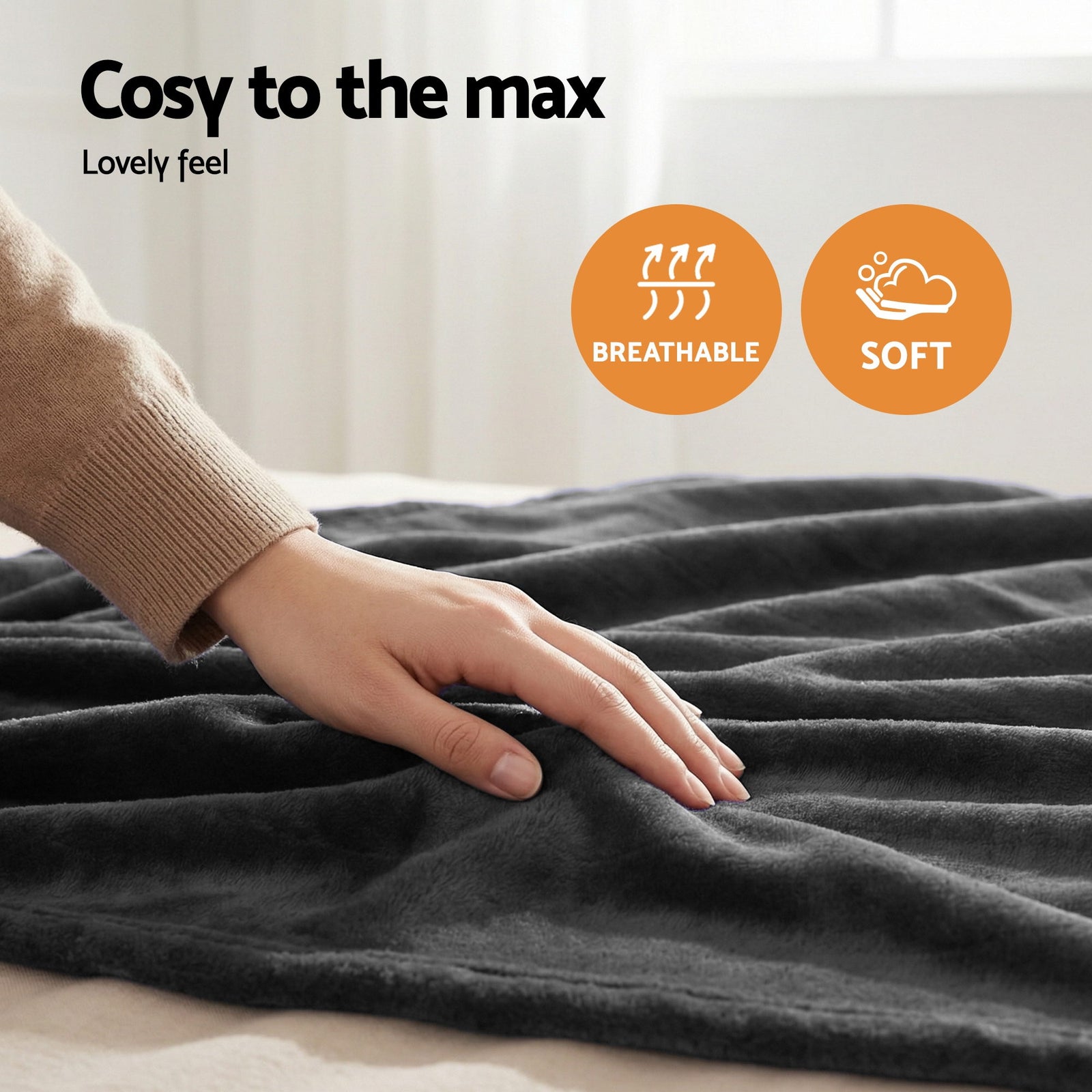 Electric Throw Rug Double Size 200x180cm Coral Fleece Heated Blanket Grey