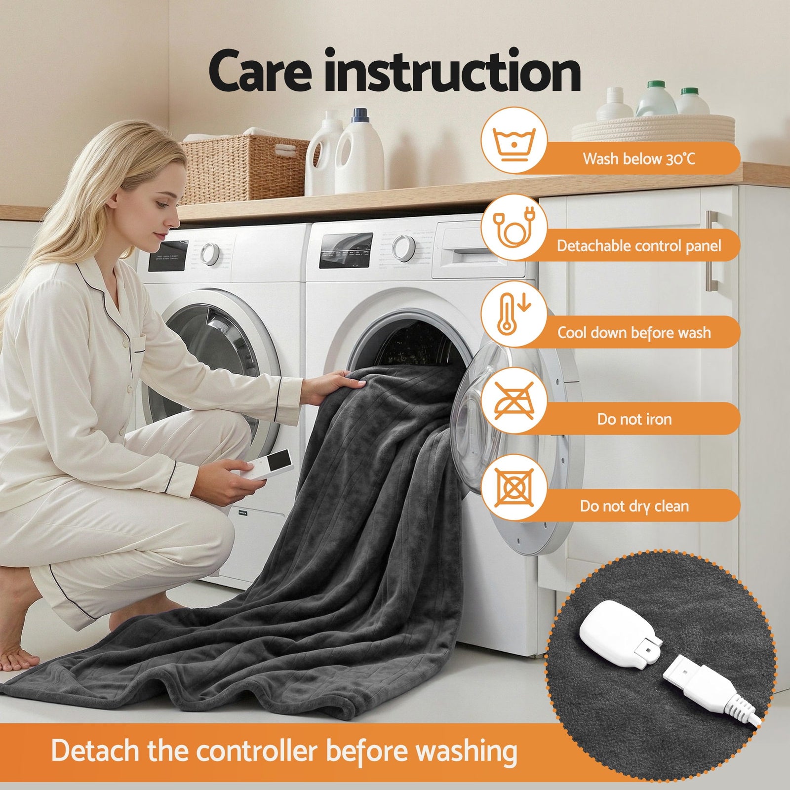 Electric Throw Rug Double Size 200x180cm Coral Fleece Heated Blanket Grey