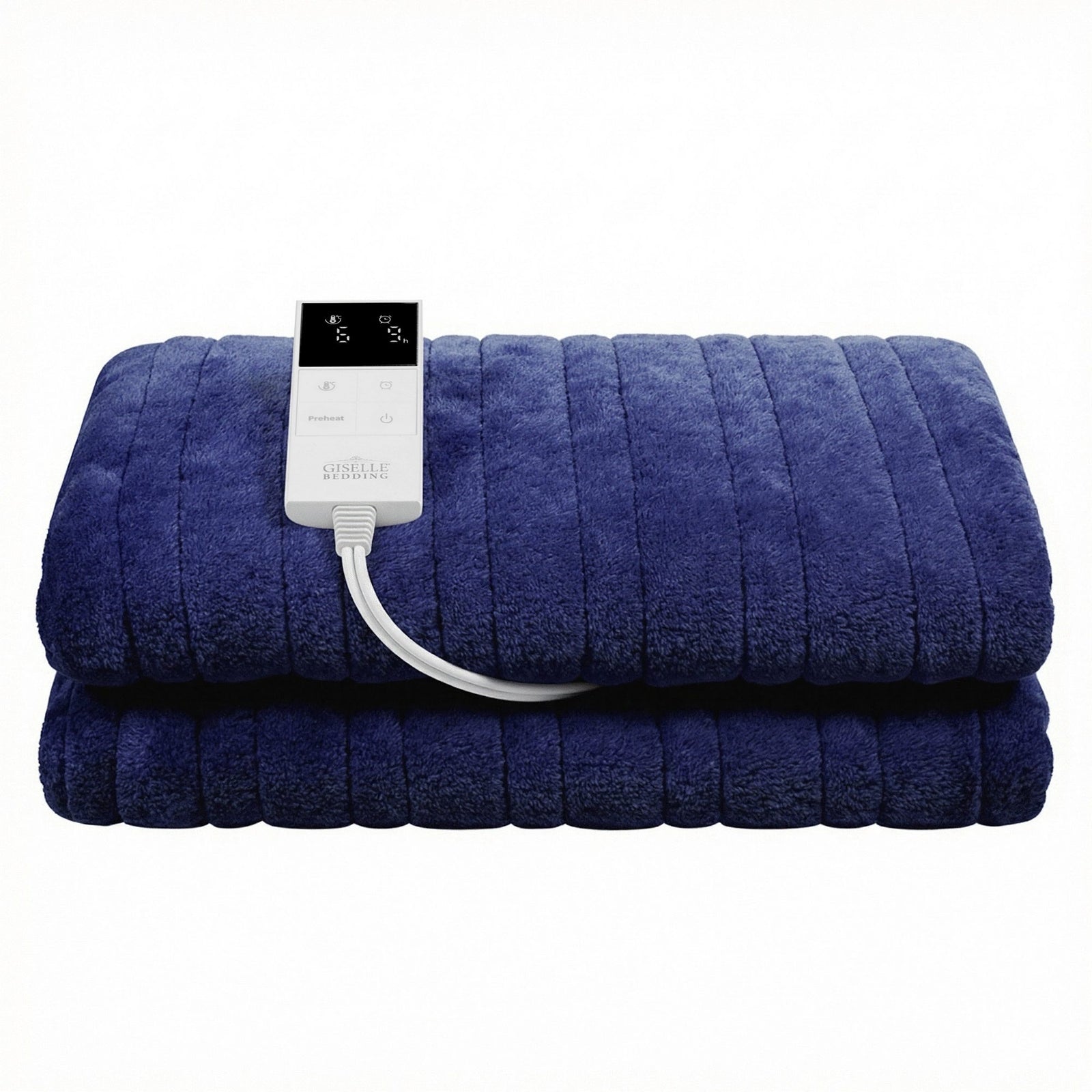 Electric Throw Rug Double Size 200x180cm Coral Fleece Heated Blanket Navy Blue