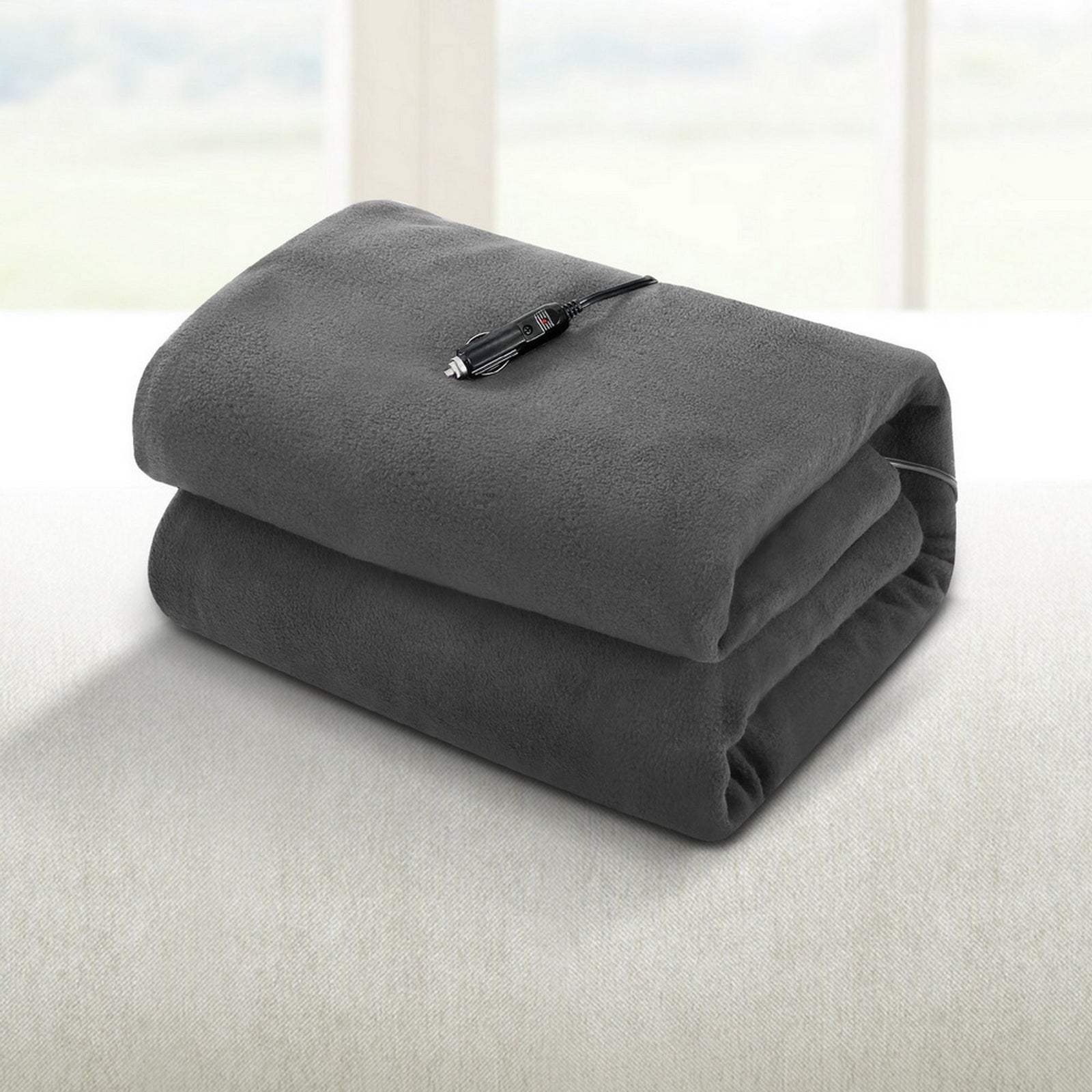 Electric Heated Car Blanket – 12V Travel Throw Rug Grey 150×110cm