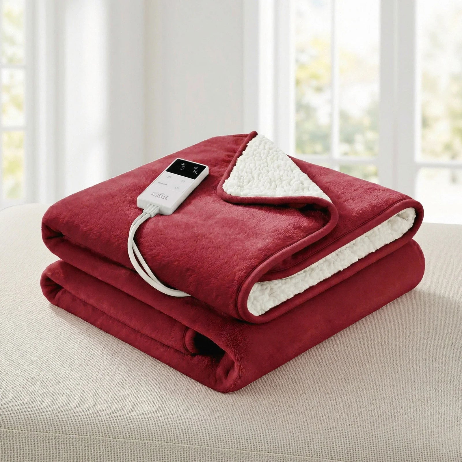 Electric Throw Rug Dual Side Fleece Flannel Heated Blanket Burgundy