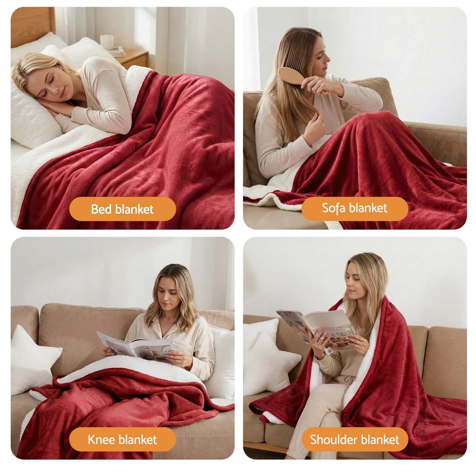 Electric Throw Rug Dual Side Fleece Flannel Heated Blanket Burgundy