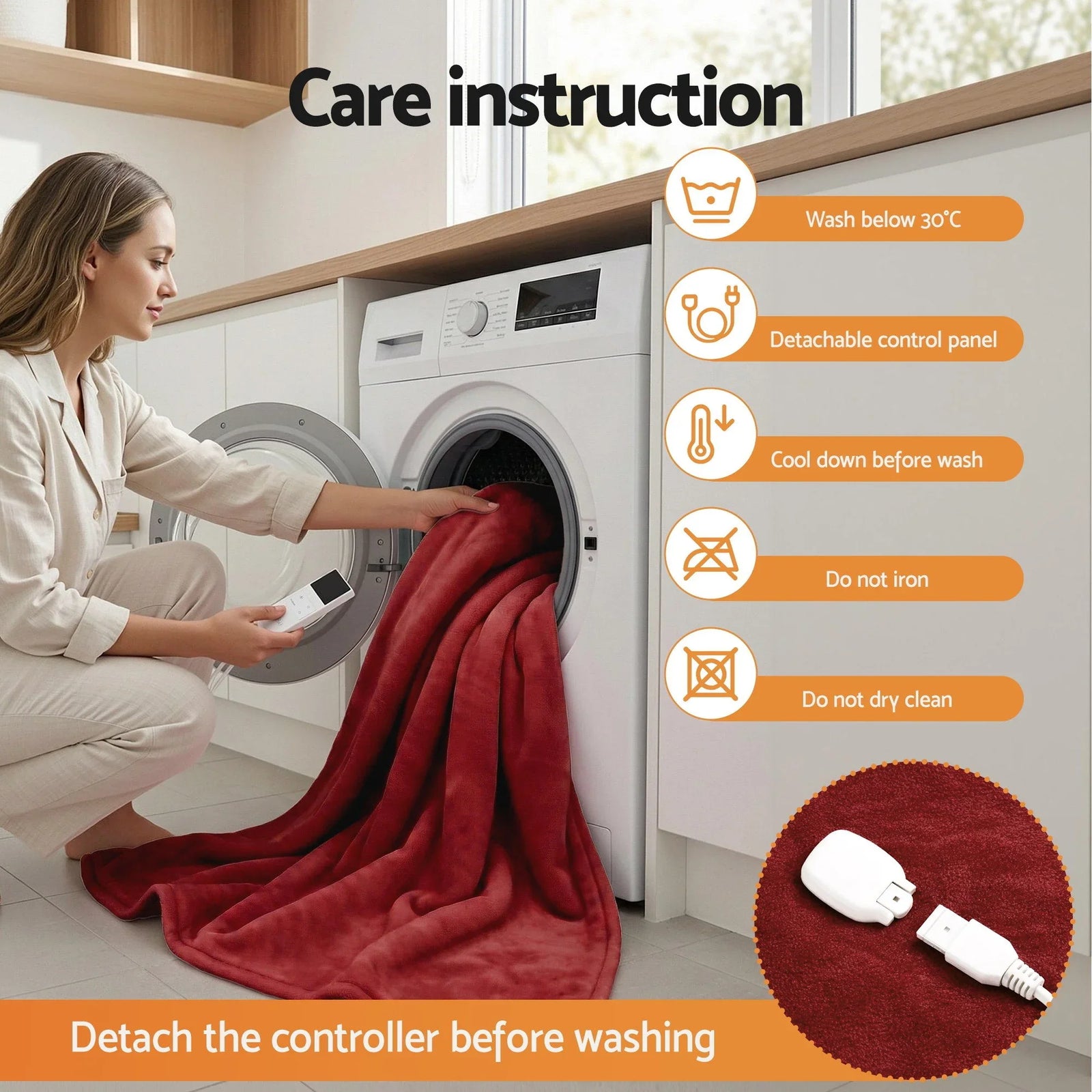 Electric Throw Rug Dual Side Fleece Flannel Heated Blanket Burgundy