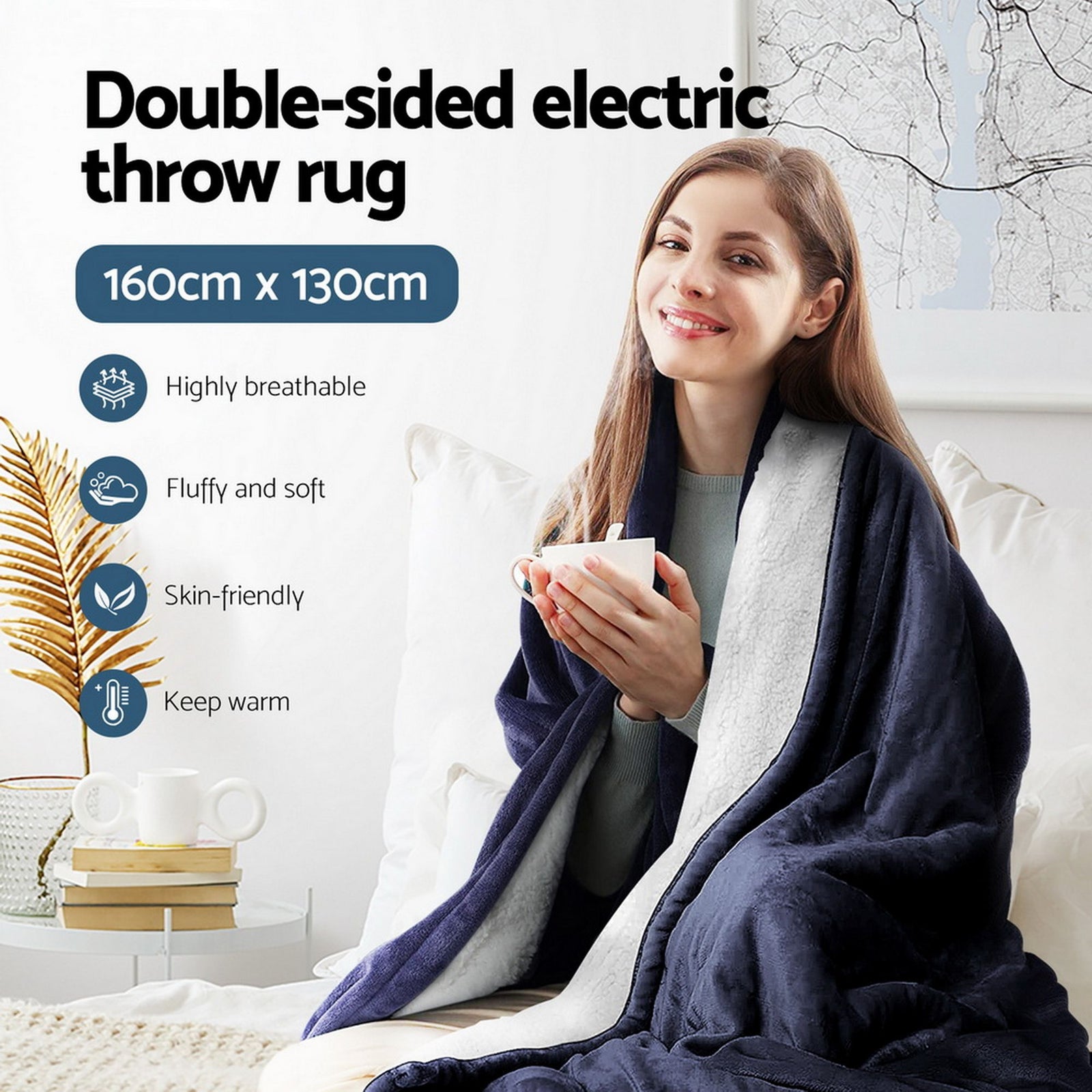 Electric Throw Rug Heated Blanket – Fleece Sherpa 9‑Heat Charcoal