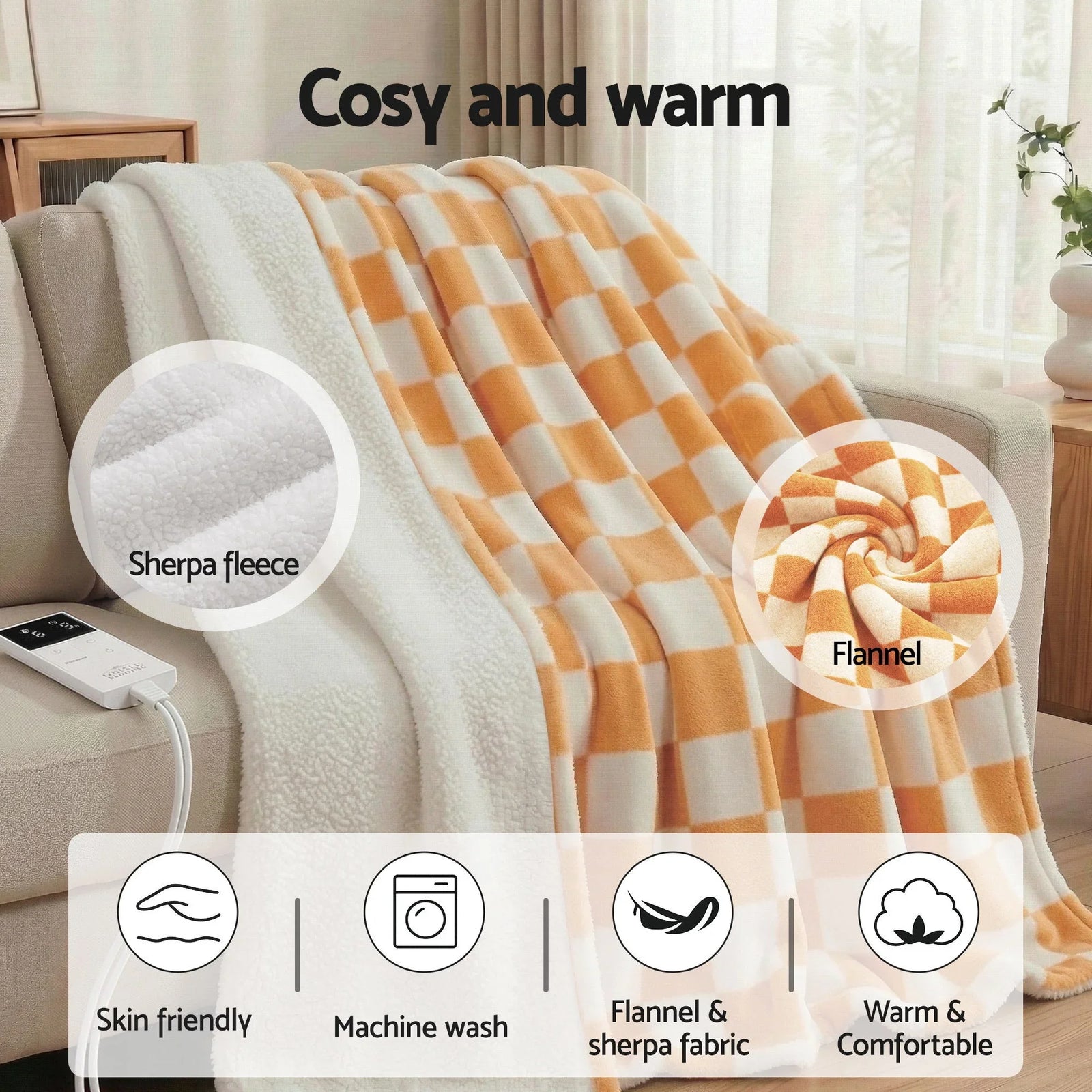 Electric Throw Rug Dual Side Fleece Flannel Heated Blanket Yellow