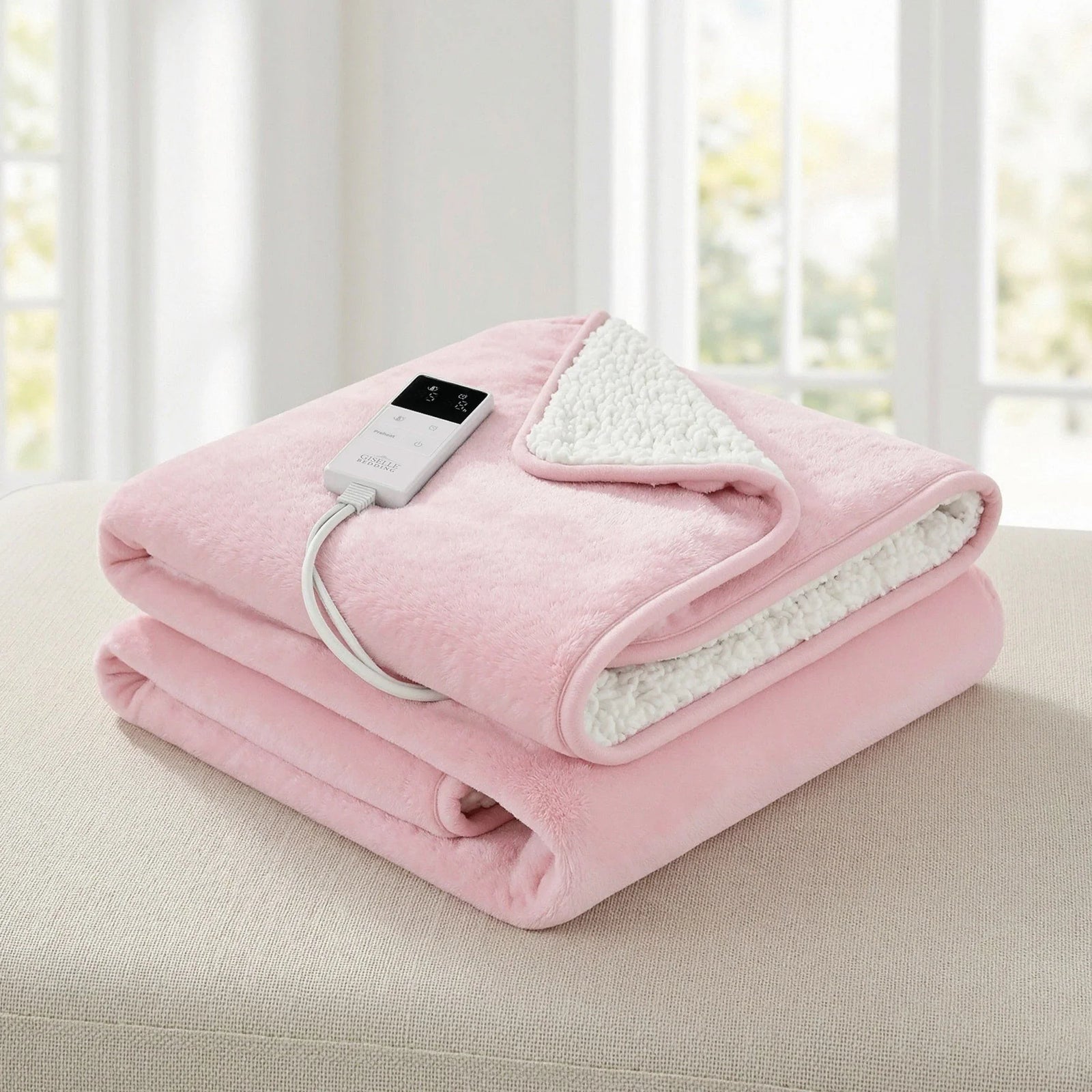 Electric Throw Rug Dual Side Fleece Flannel Heated Blanket Pink