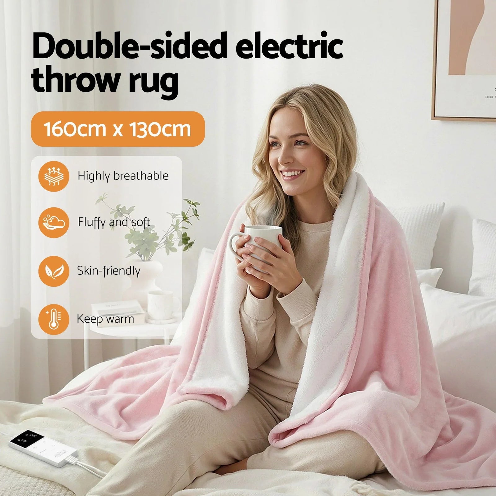 Electric Throw Rug Dual Side Fleece Flannel Heated Blanket Pink