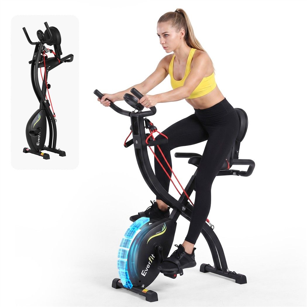Folding Magnetic Exercise X Bike 8 Resistance Levels Ropes Black 100kg