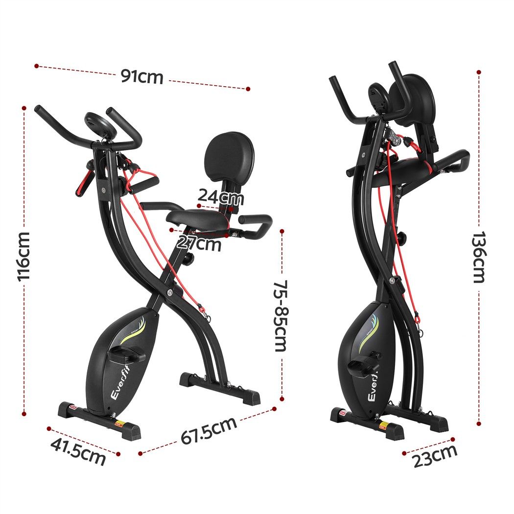 Folding Magnetic Exercise X Bike 8 Resistance Levels Ropes Black 100kg