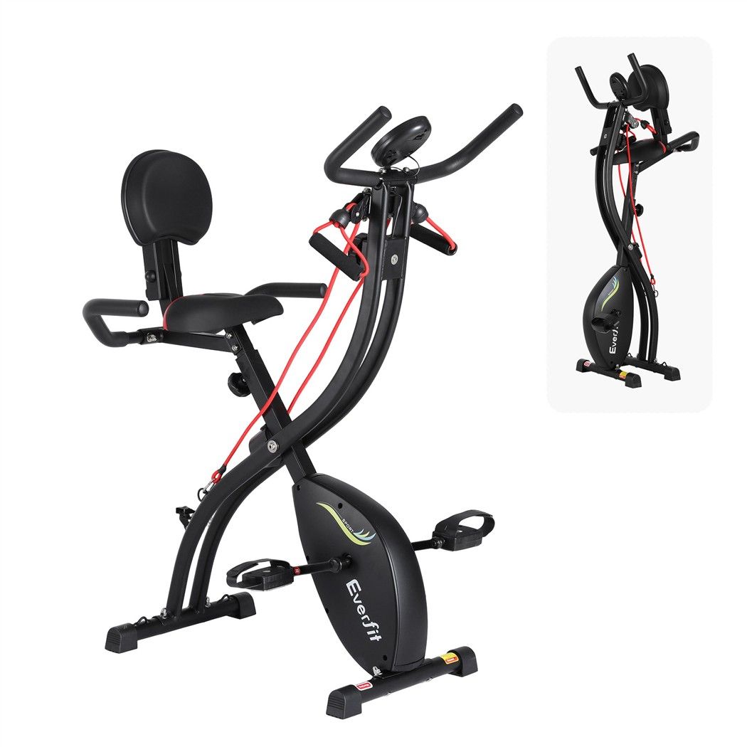 Folding Magnetic Exercise X Bike 8 Resistance Levels Ropes Black 100kg