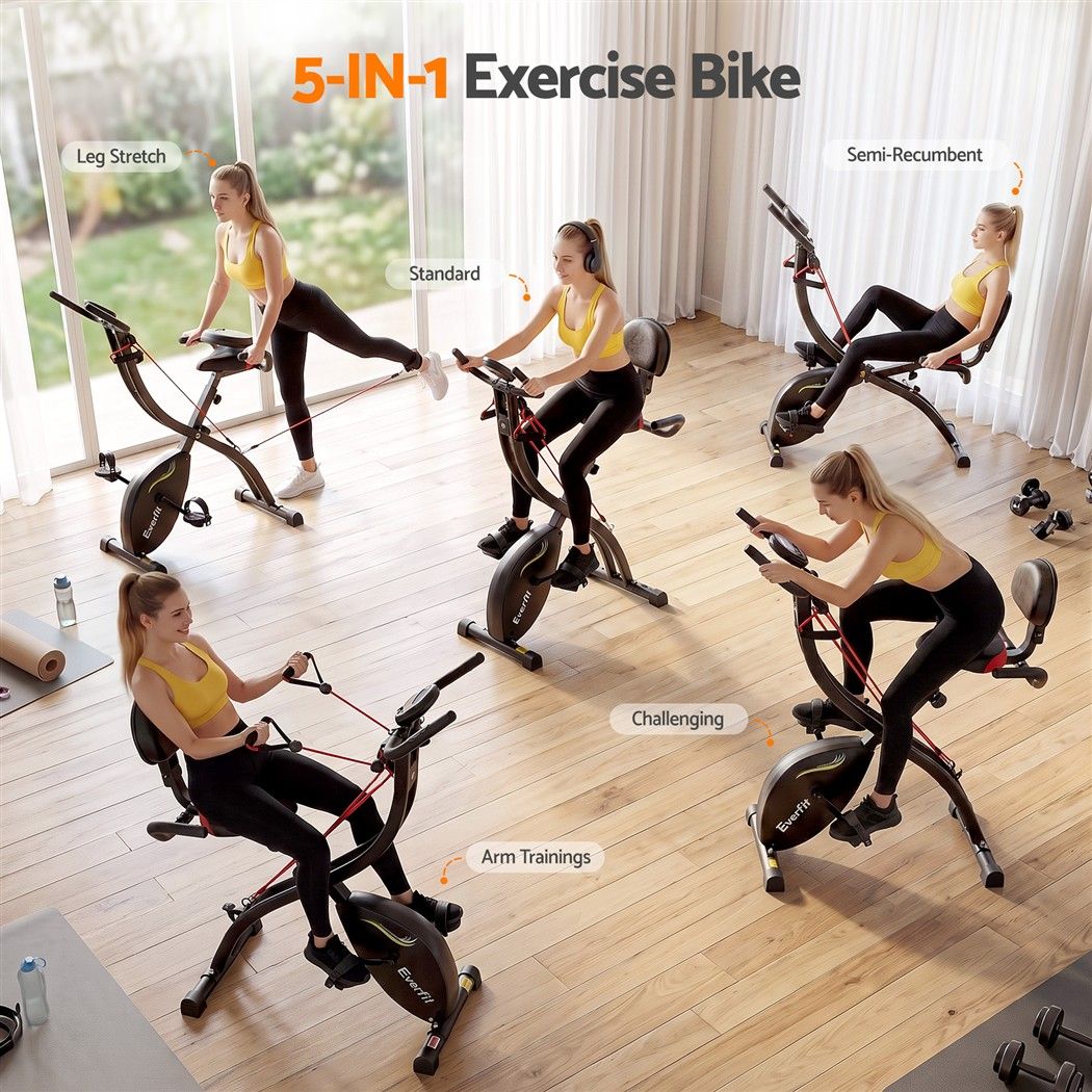 Folding Magnetic Exercise X Bike 8 Resistance Levels Ropes Black 100kg