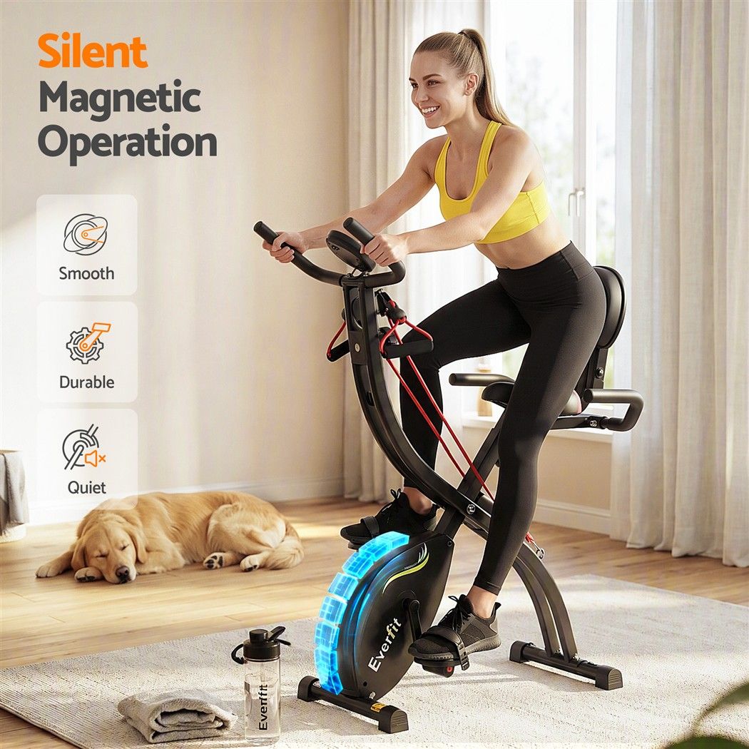 Folding Magnetic Exercise X Bike 8 Resistance Levels Ropes Black 100kg