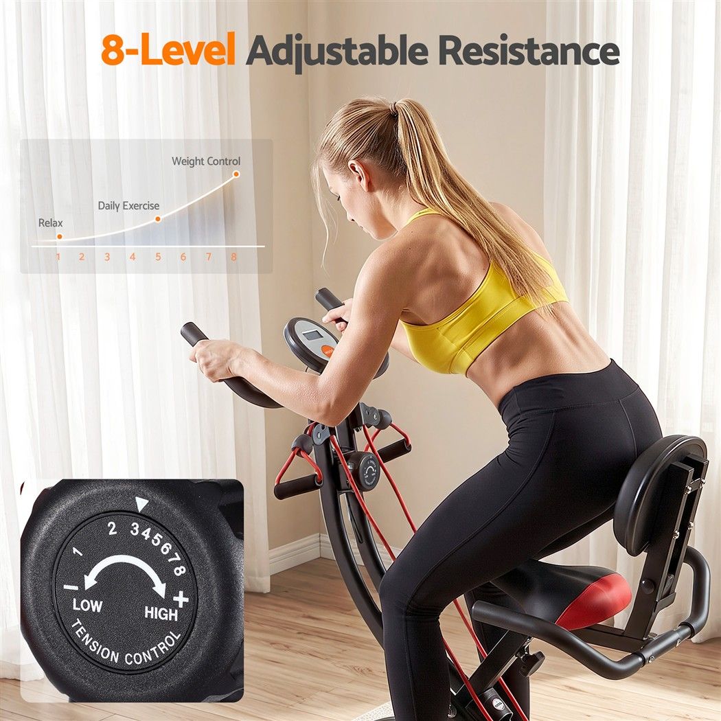 Folding Magnetic Exercise X Bike 8 Resistance Levels Ropes Black 100kg