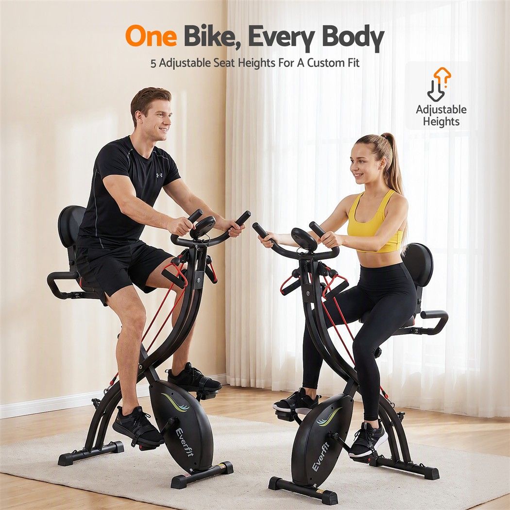 Folding Magnetic Exercise X Bike 8 Resistance Levels Ropes Black 100kg