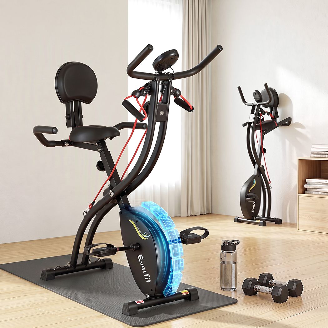 Folding Magnetic Exercise X Bike 8 Resistance Levels Ropes Black 100kg