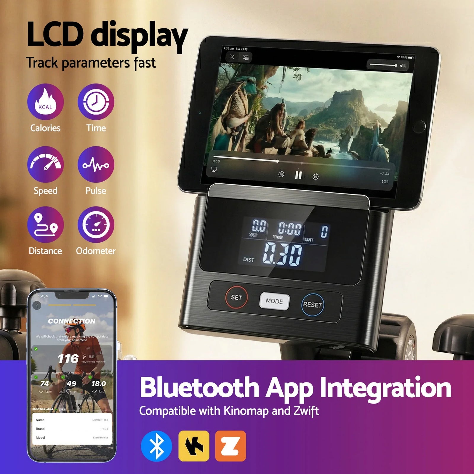 Exercise Bike Recumbent Cycling Magnetic Bluetooth App Connect Home Gym