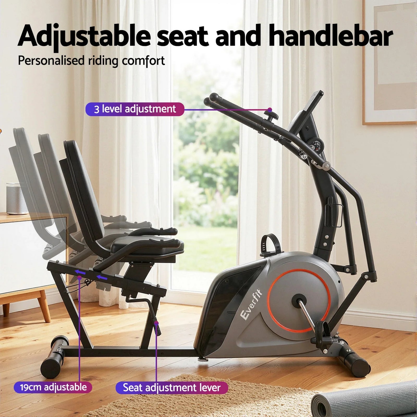 Exercise Bike Recumbent Cycling Magnetic Bluetooth App Connect Home Gym