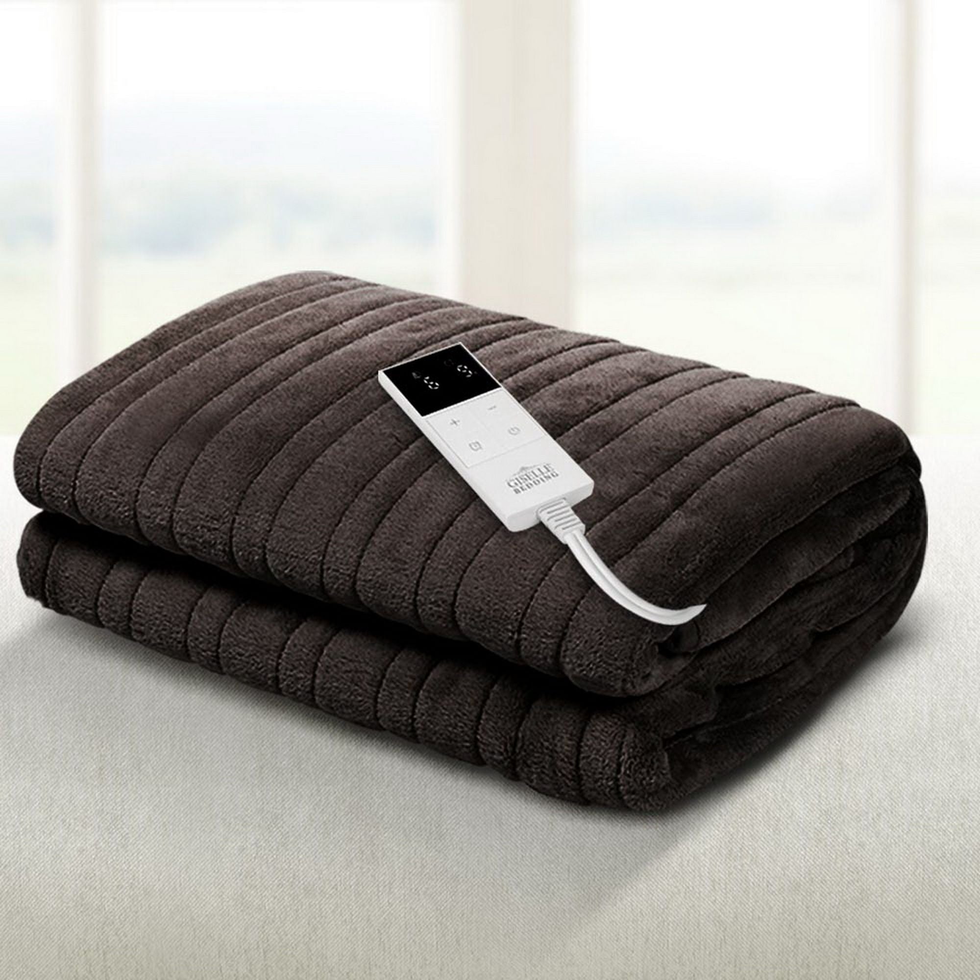 Electric Heated Throw Rug – 9 Heat Levels, 9‑Hr Timer, Coral Fleece, Brown
