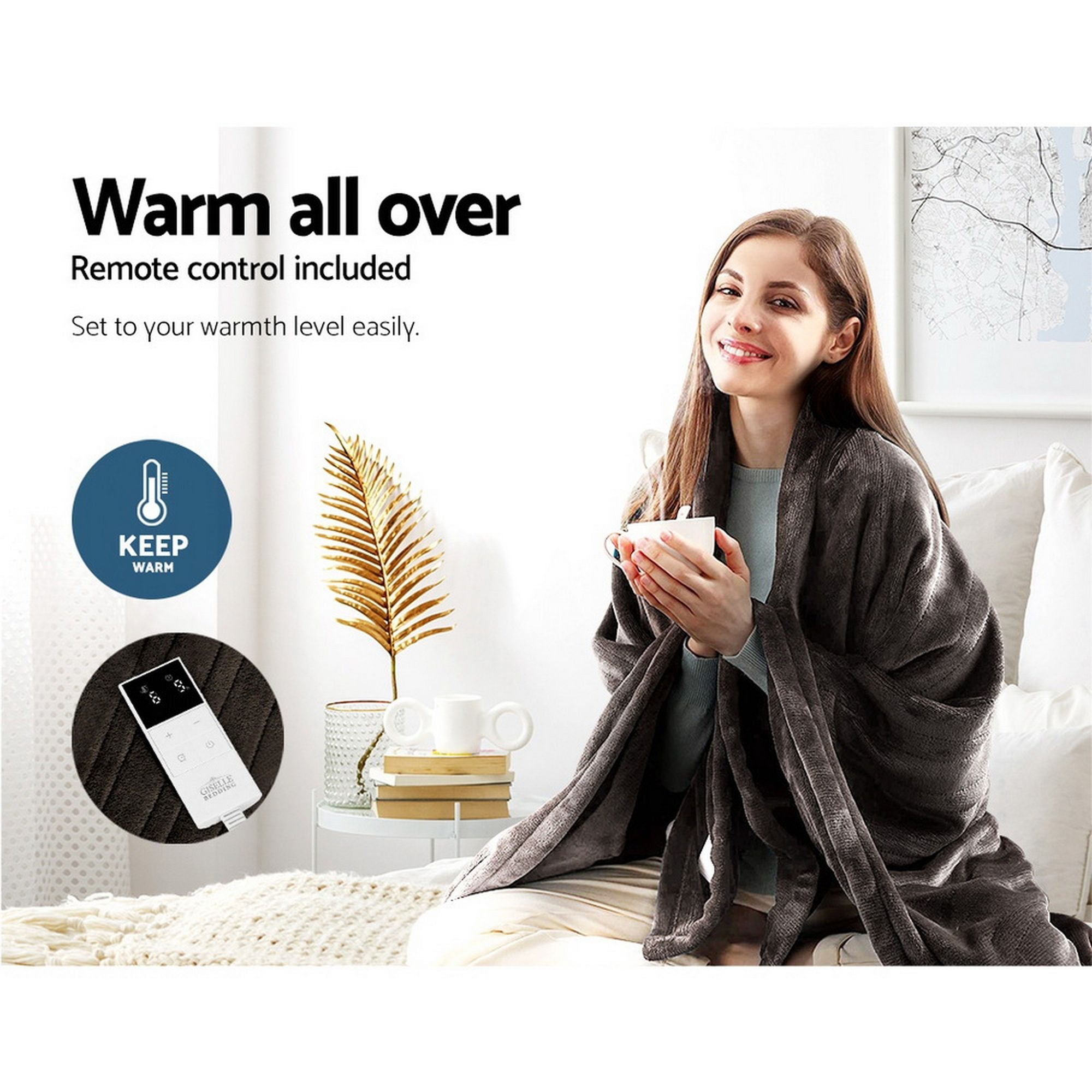 Electric Heated Throw Rug – 9 Heat Levels, 9‑Hr Timer, Coral Fleece, Brown