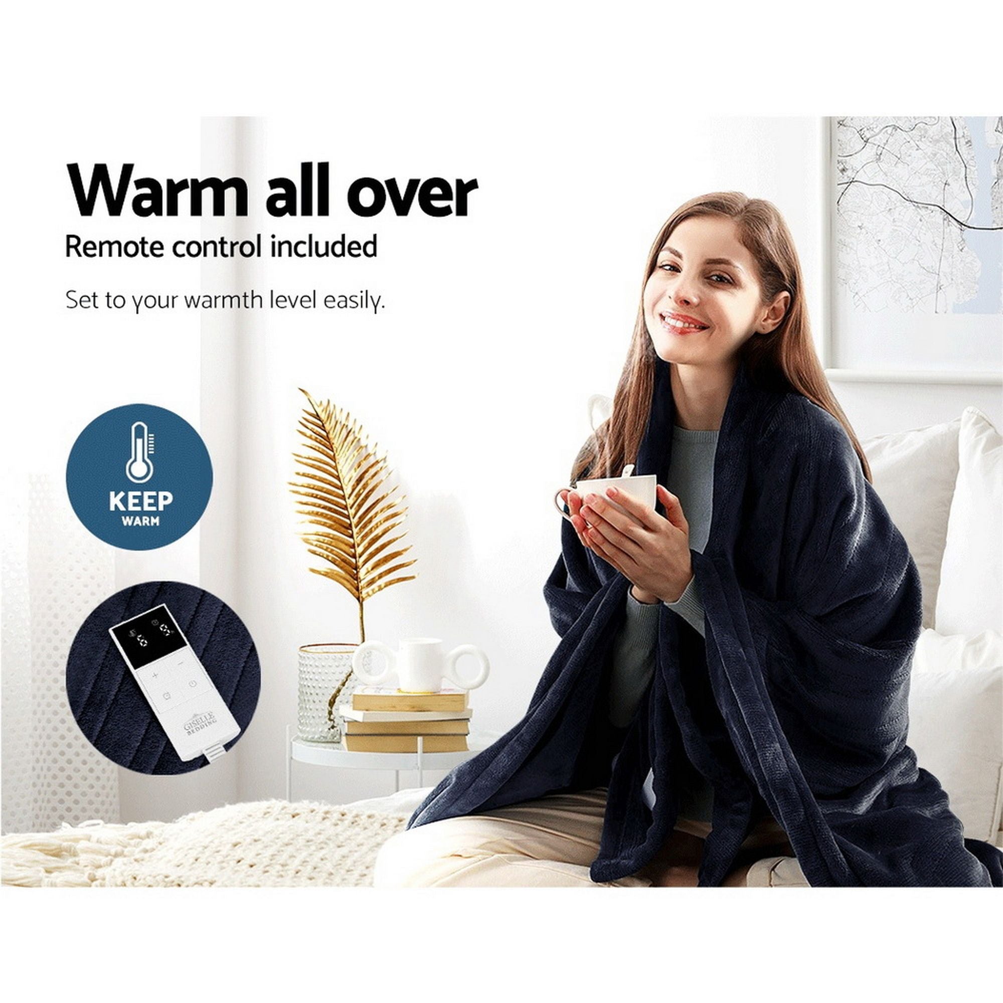Electric Heated Throw Rug – 9 Heat Levels, 9‑Hr Timer, Coral Fleece, Charcoal