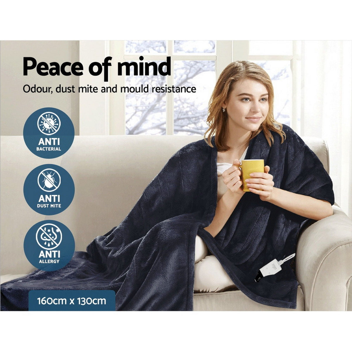 Electric Heated Throw Rug – 9 Heat Levels, 9‑Hr Timer, Coral Fleece, Charcoal