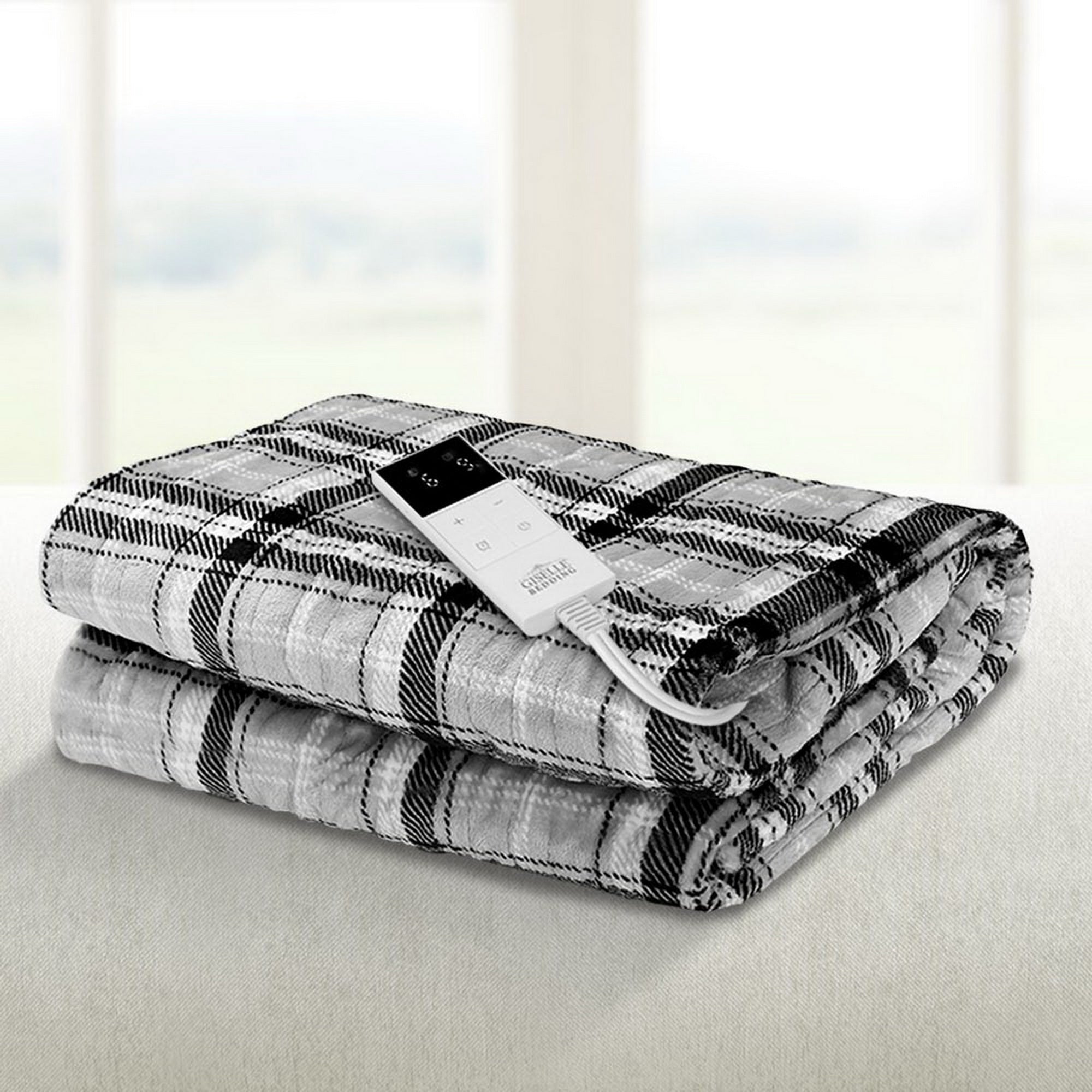 Electric Heated Throw Rug – 9 Heat Levels, 9‑Hr Timer, Flannel Fleece, Checkered