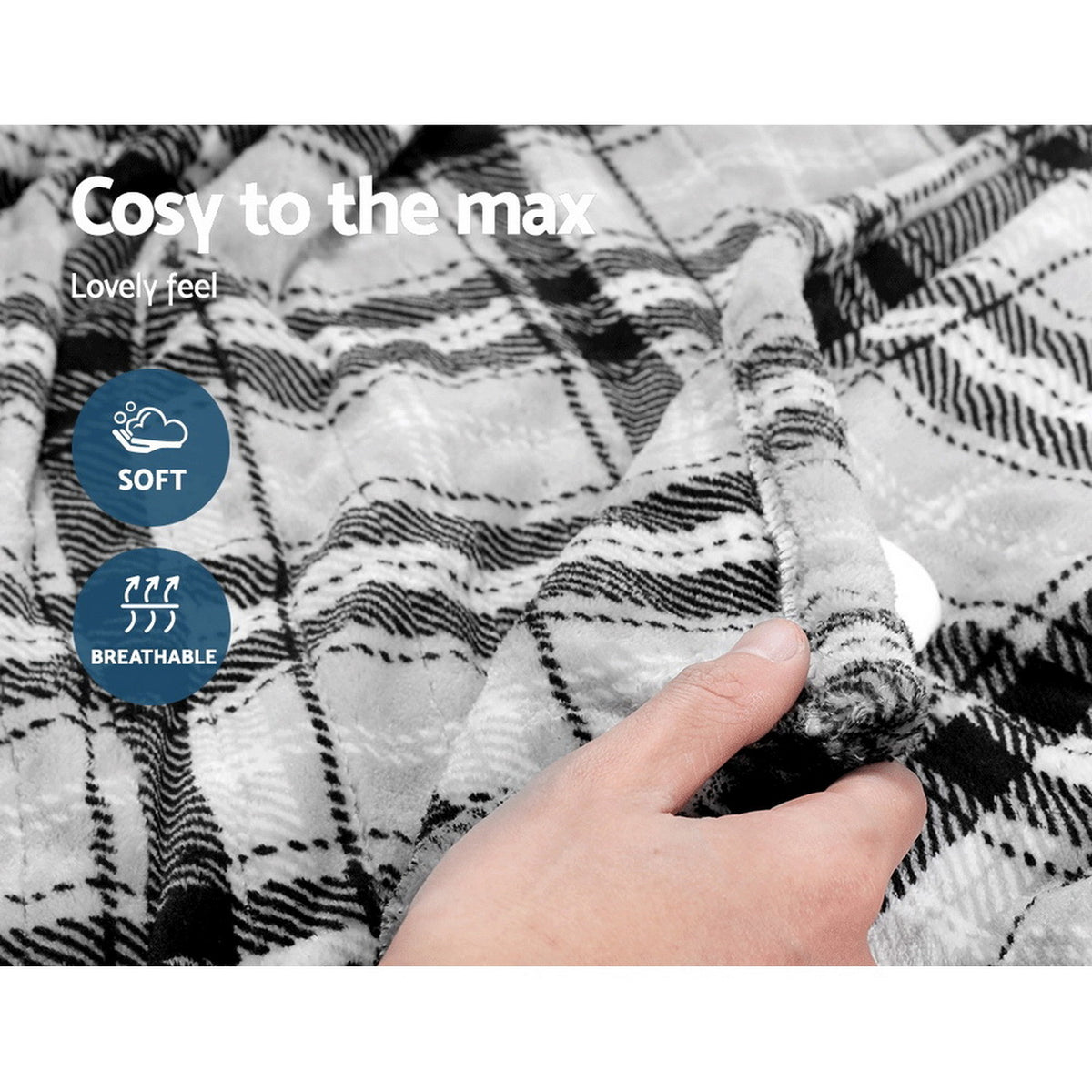 Electric Heated Throw Rug – 9 Heat Levels, 9‑Hr Timer, Flannel Fleece, Checkered