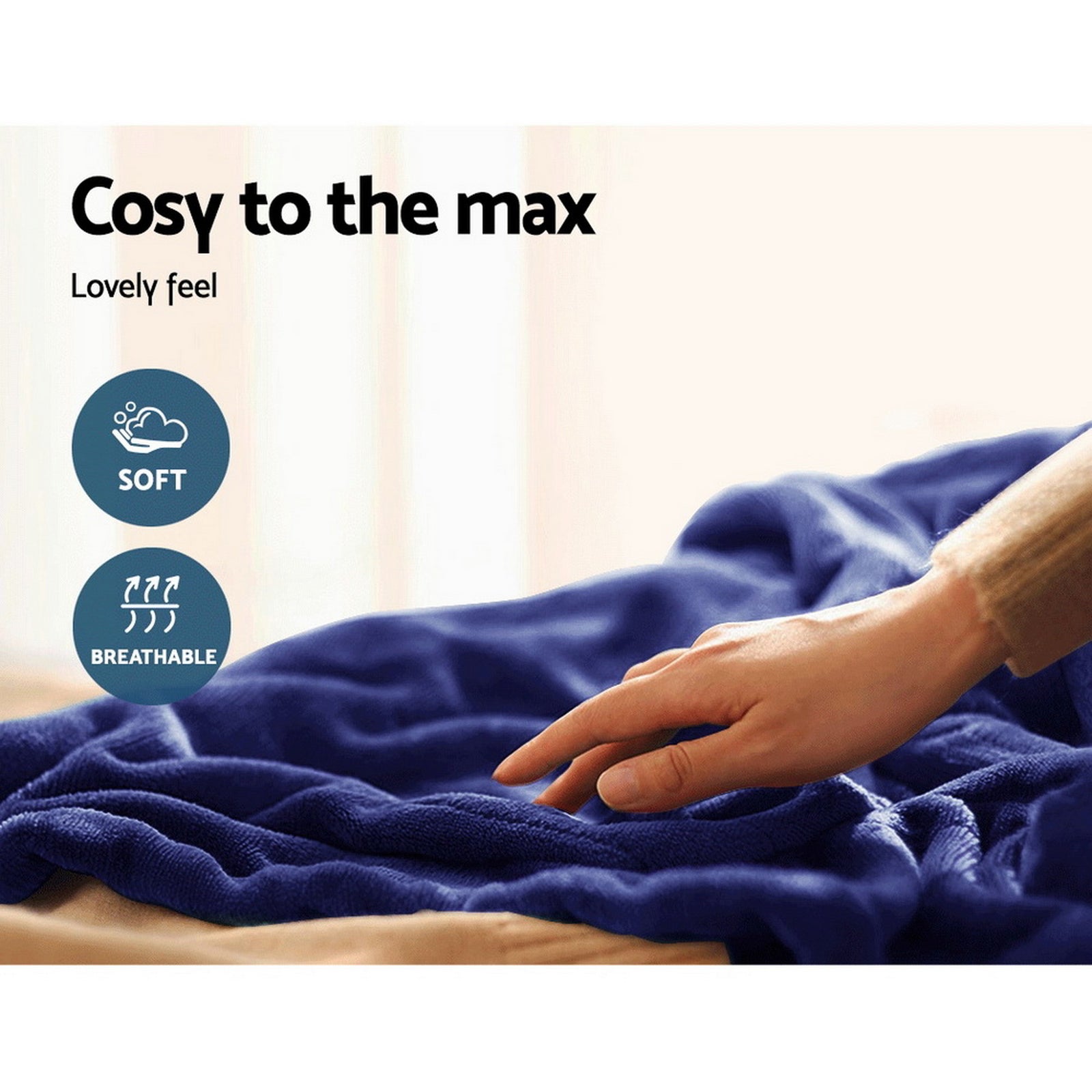 Electric Heated Throw Rug – 9 Heat Levels, 9‑Hr Timer, Coral Fleece, Navy