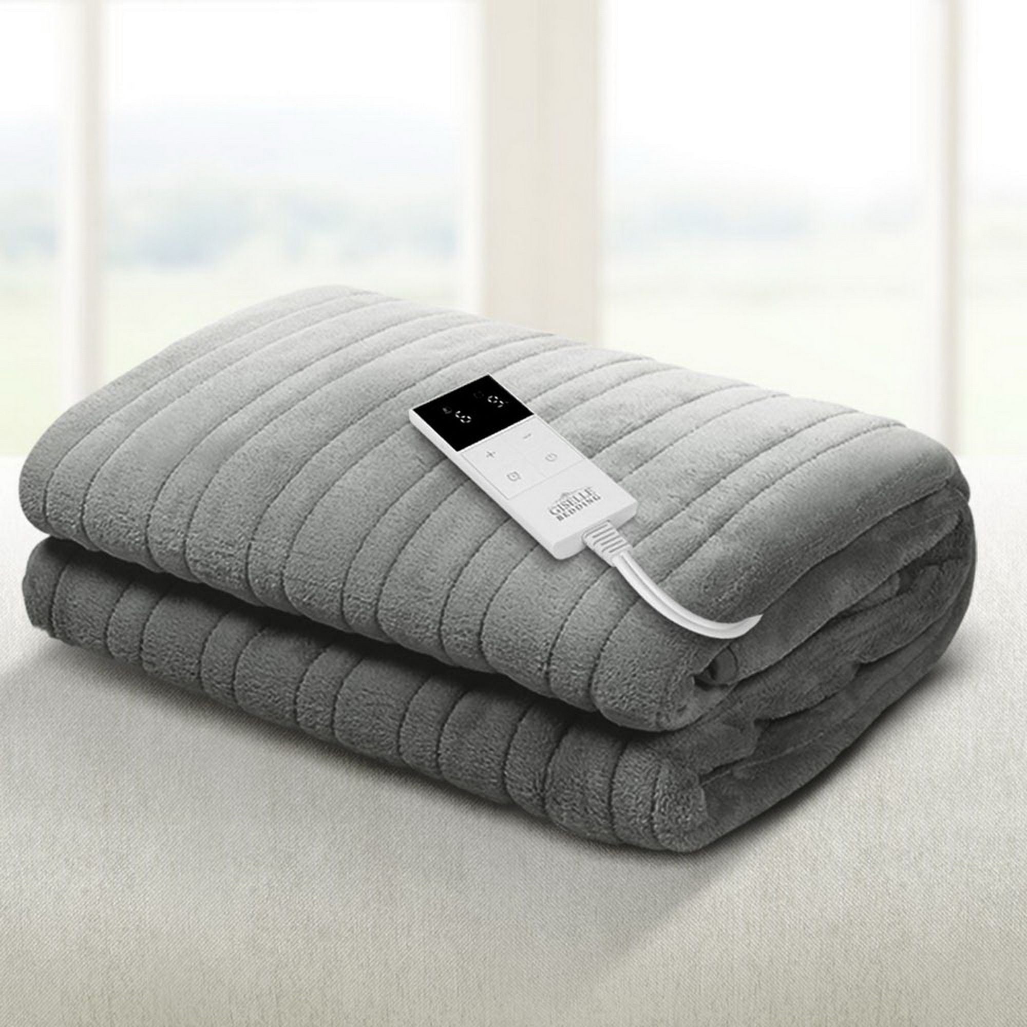 Electric Heated Throw Rug – 9 Heat Levels, 9‑Hr Timer, Coral Fleece, Silver