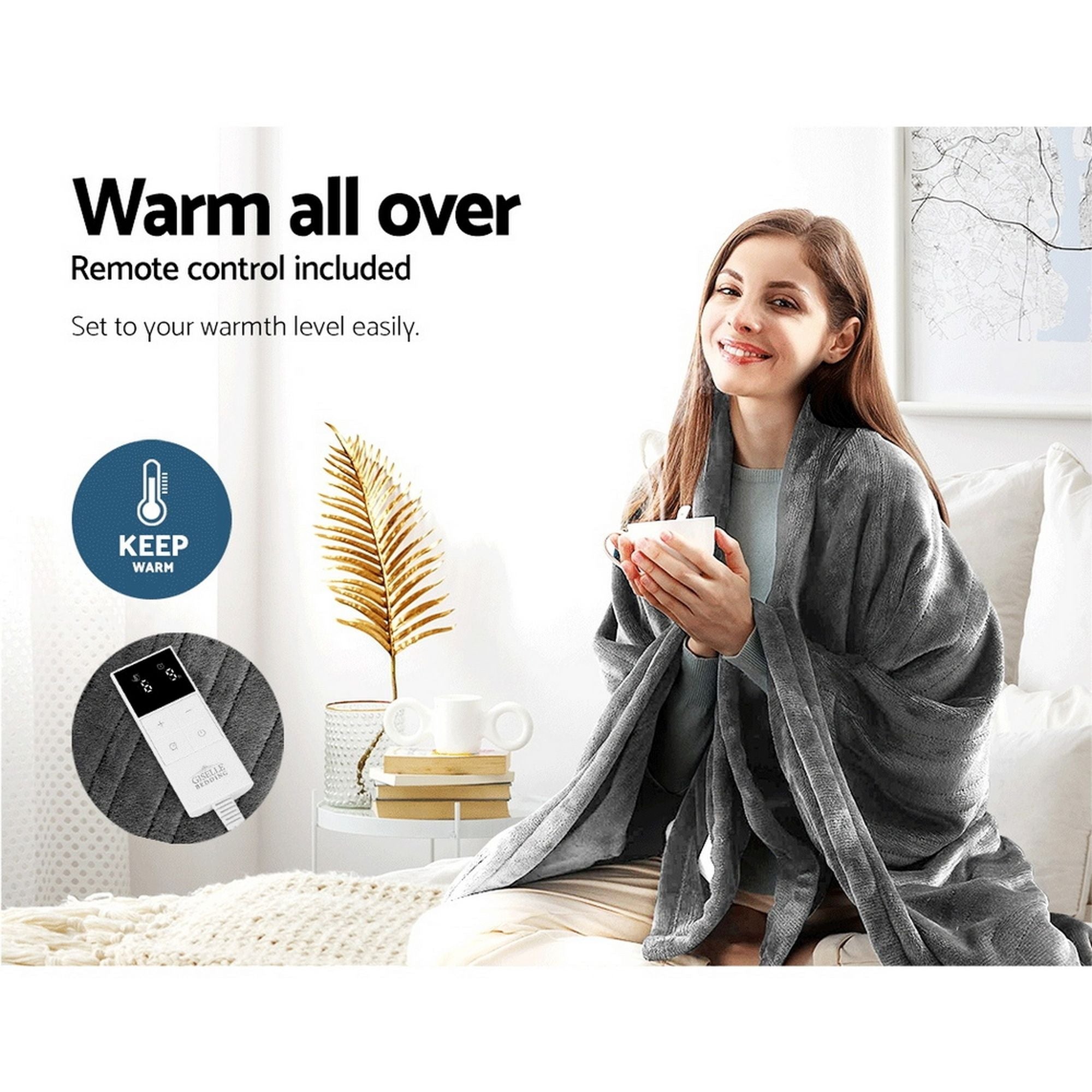 Electric Heated Throw Rug – 9 Heat Levels, 9‑Hr Timer, Coral Fleece, Silver