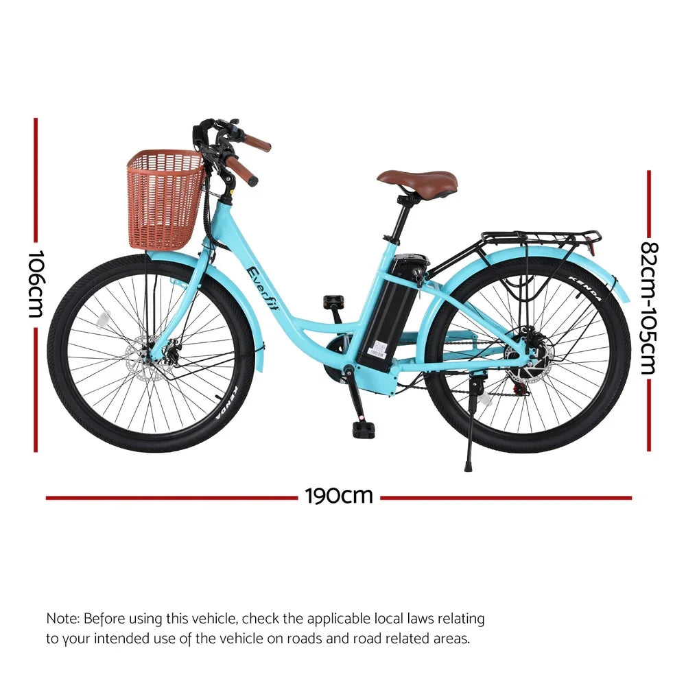 26" Electric City Bike – 250W eBike w/ 36V Battery & 7‑Speed Gears, Blue